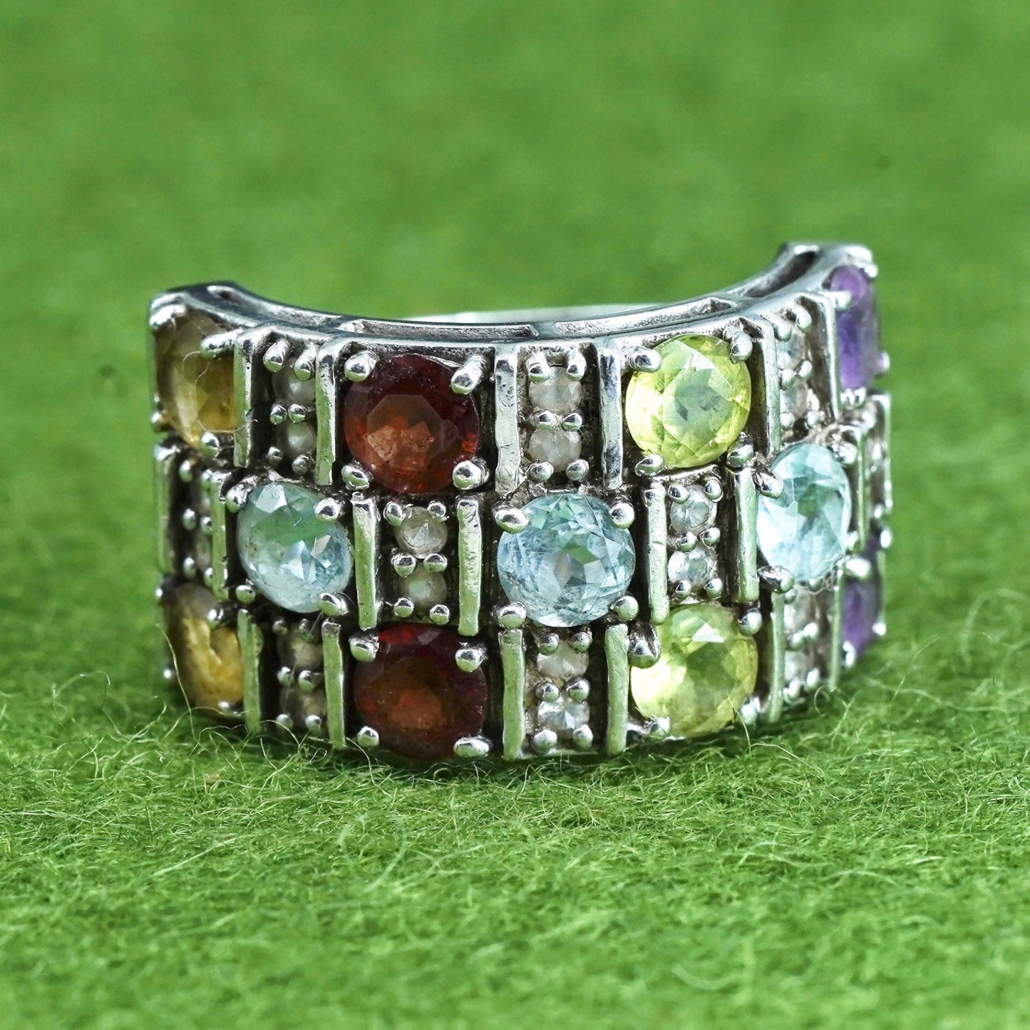 Size 5, sterling silver 925 ring topaz citrine peridot ruby amethyst diamond