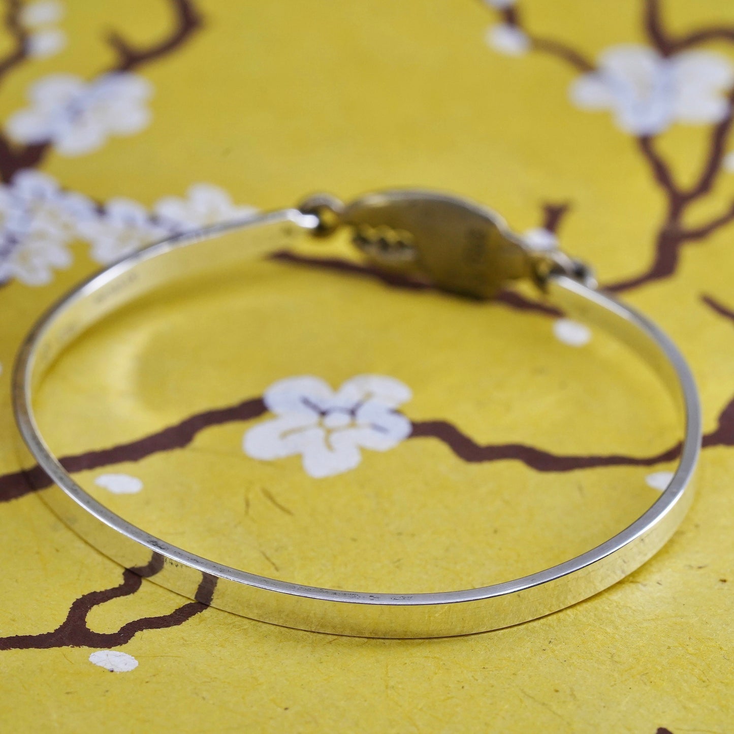 7”, Vintage two tone Sterling silver bracelet, Mexico 925 claw hinged bangle