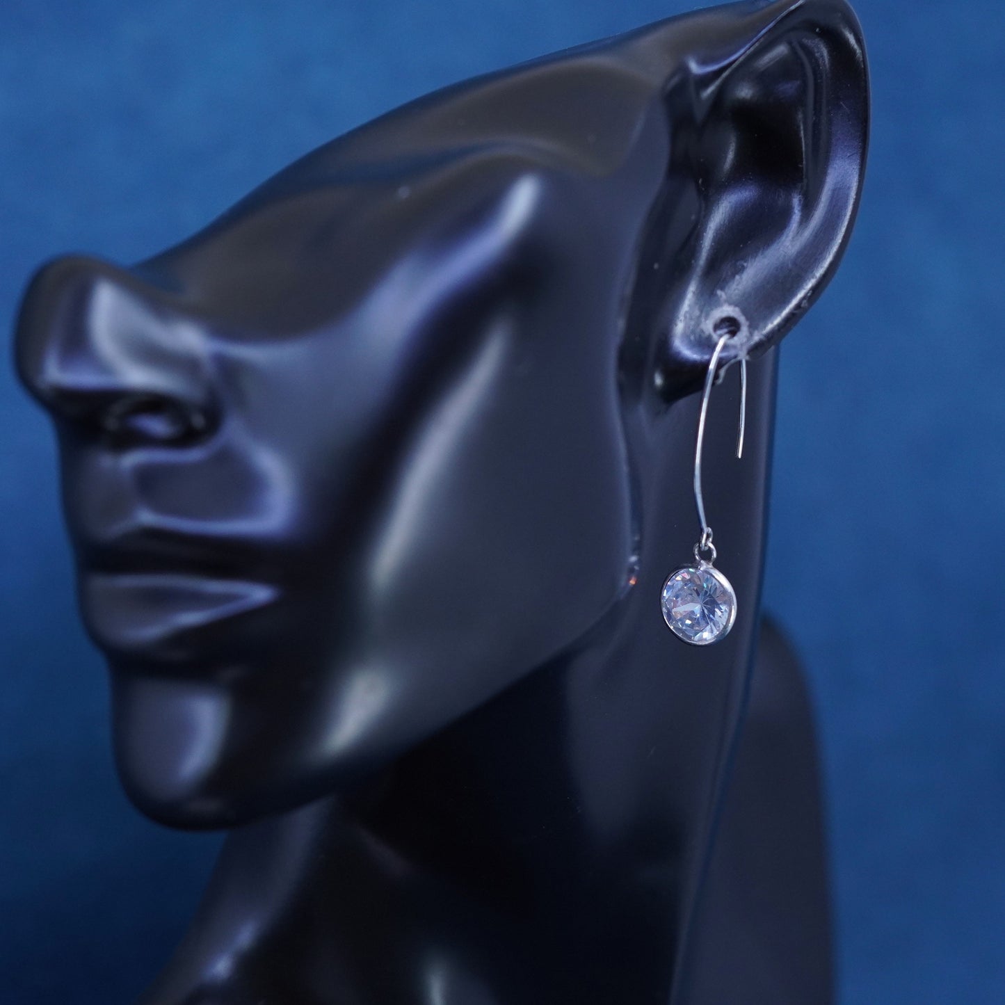 Vintage sterling silver handmade earrings, 92 drop with Cz