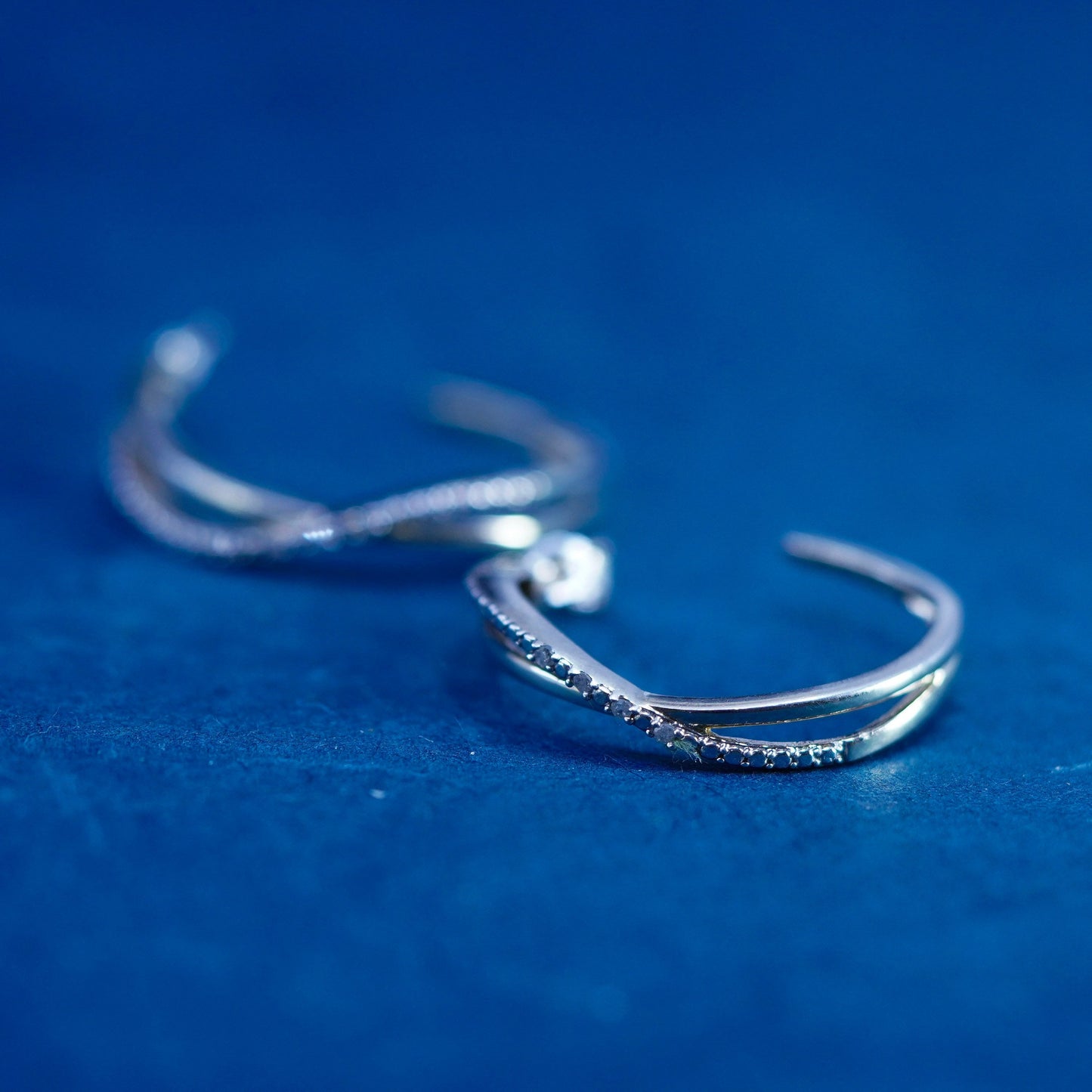 1”, Vintage Sterling 925 silver earrings, hoops, huggie w/ diamond