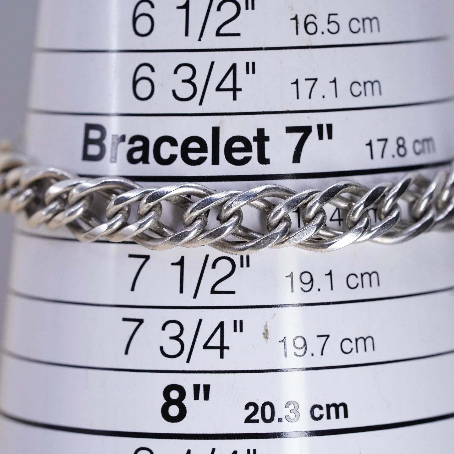7.25" 8mm, Vintage sterling silver bracelet, 925 double curb chain