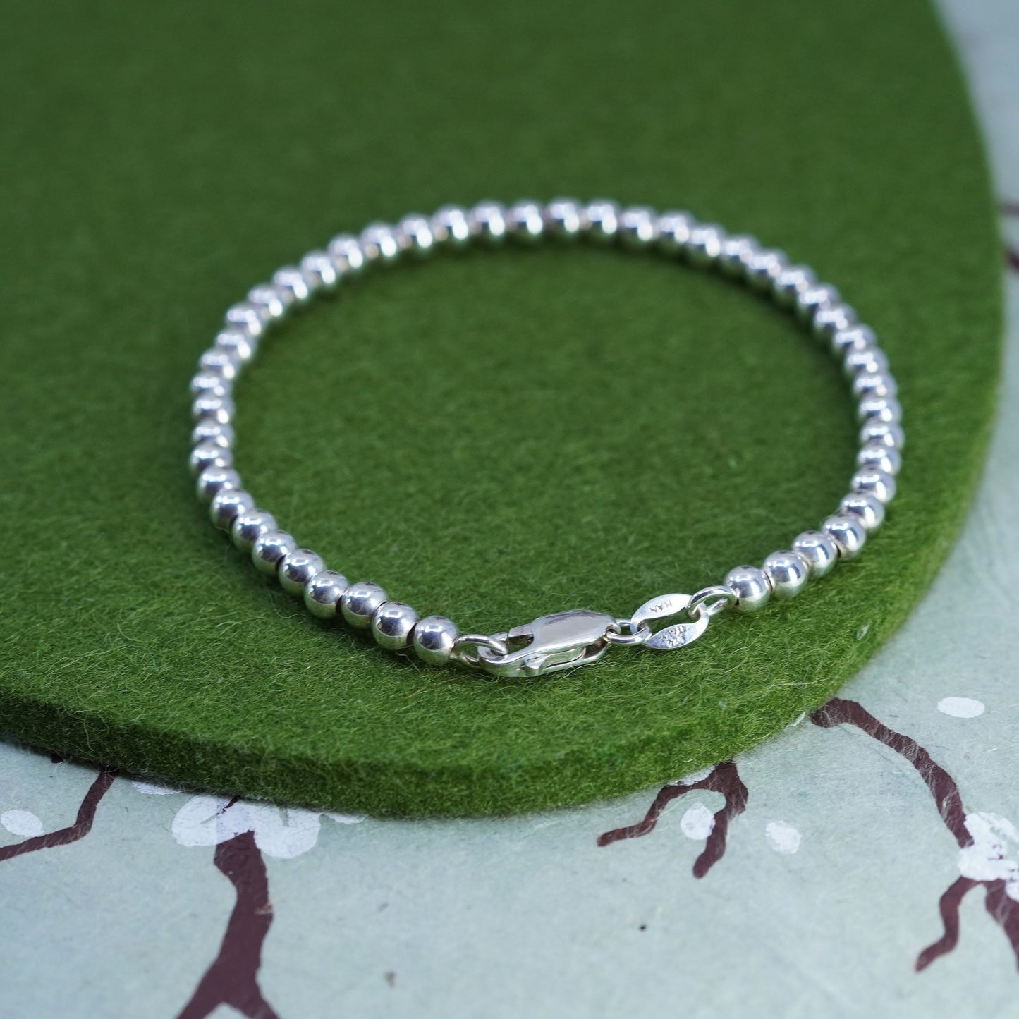 7” 3mm, vintage sterling silver handmade bracelet, 925 bead chain