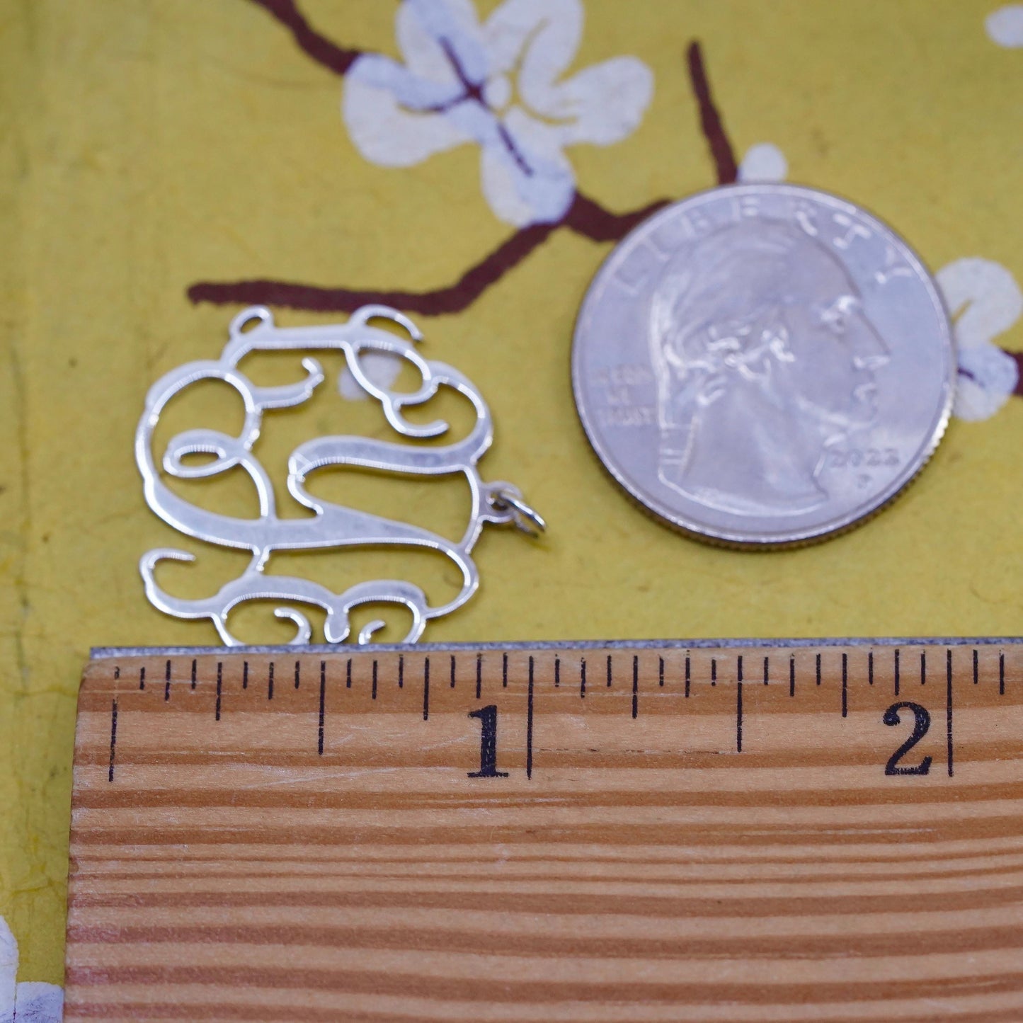 Vintage Sterling 925 silver handmade pendant with name monogram "LEY"