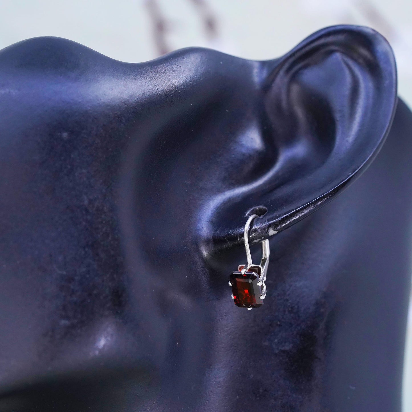 Vintage sterling silver 925 handmade earrings with garnet