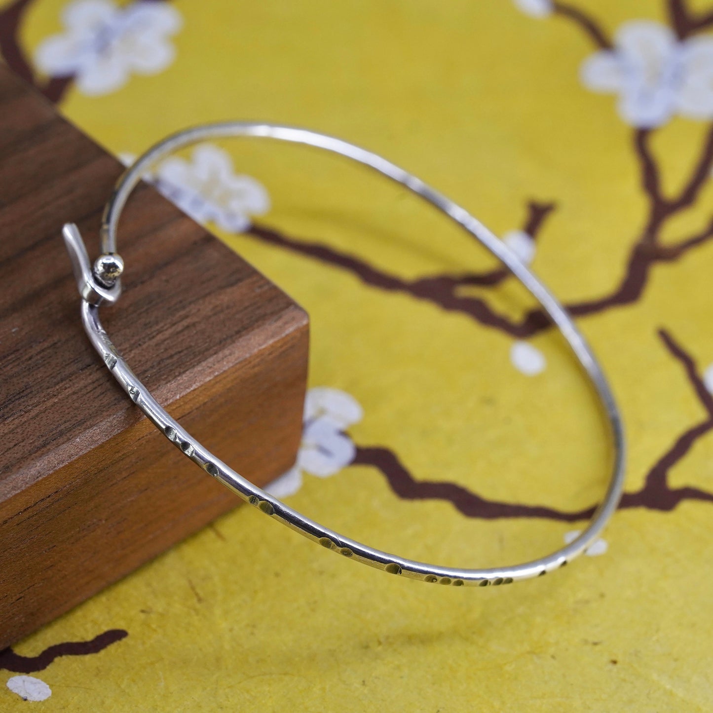7", Vintage Sterling silver handmade stackable bracelet, 925 hinged bangle