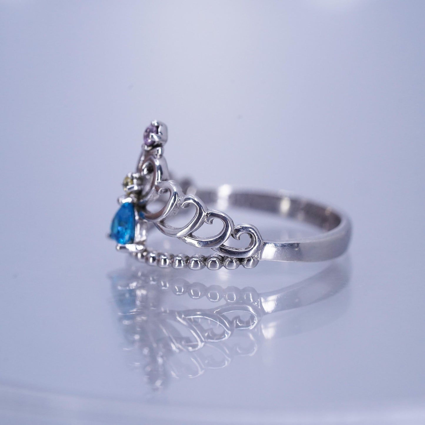 Size 7, Sterling 925 silver crown ring with blue topaz always my princess