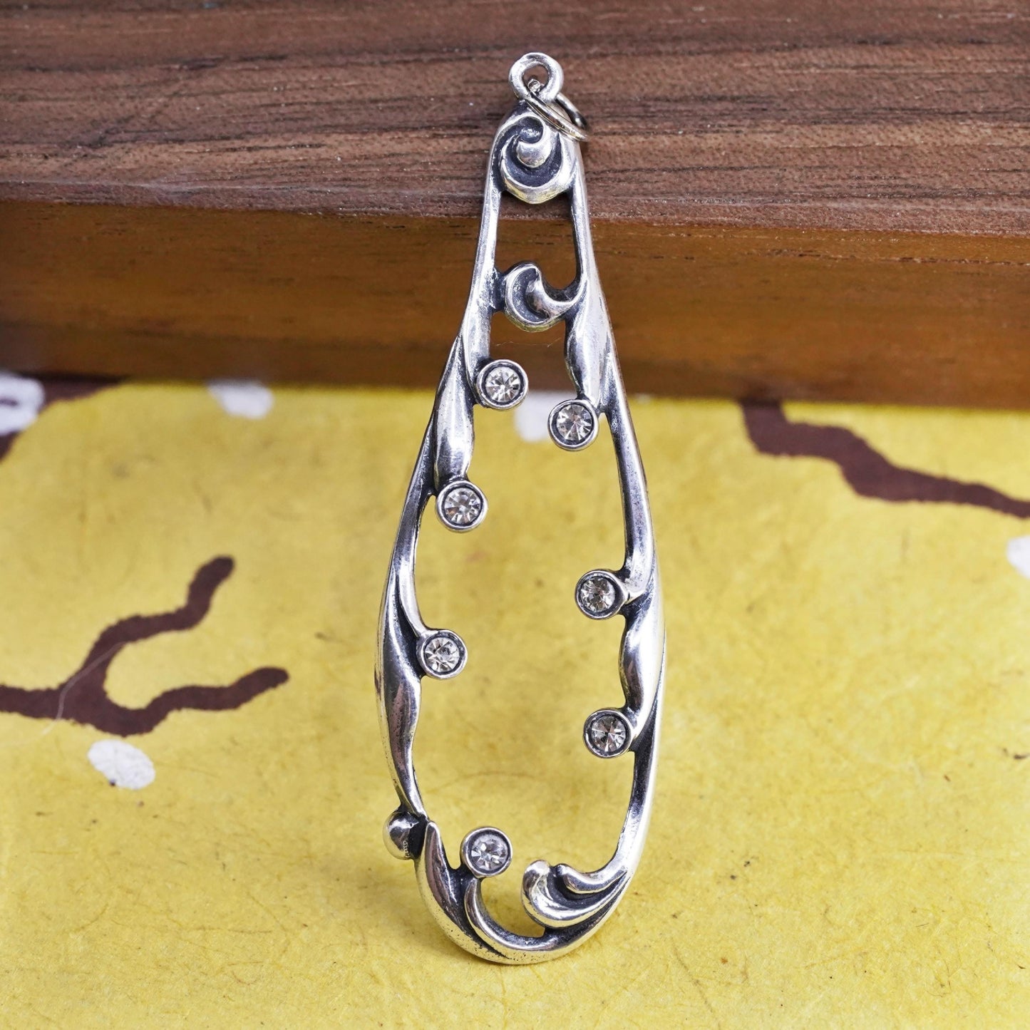 Vintage modern Sterling silver handmade pendant, 925 teardrop Pendant with CZ