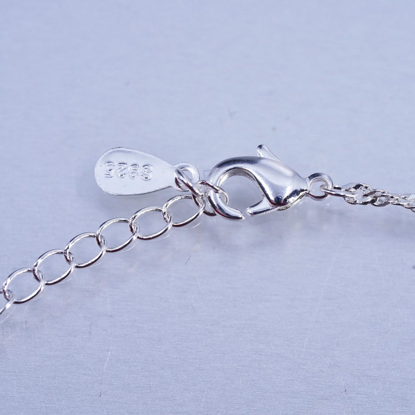 16+1.5” Sterling 925 silver twisted curb chain necklace with butterfly pendant