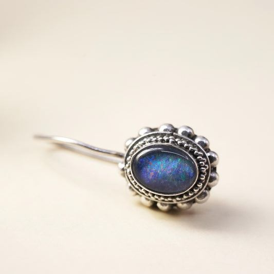 Vintage Sterling 925 silver handmade single earring with oval fire opal