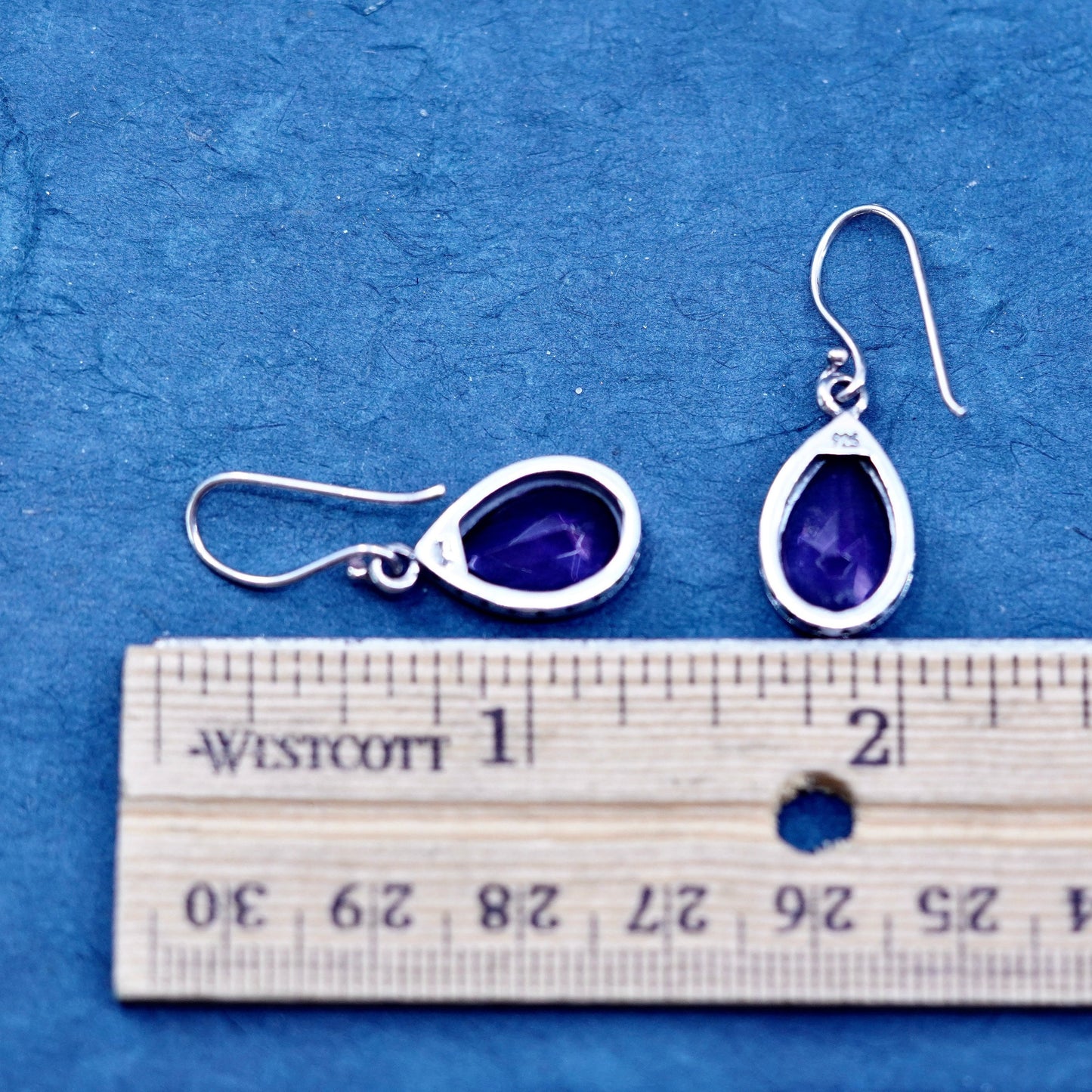 Vintage sterling 925 silver handmade teardrop earrings with amethyst