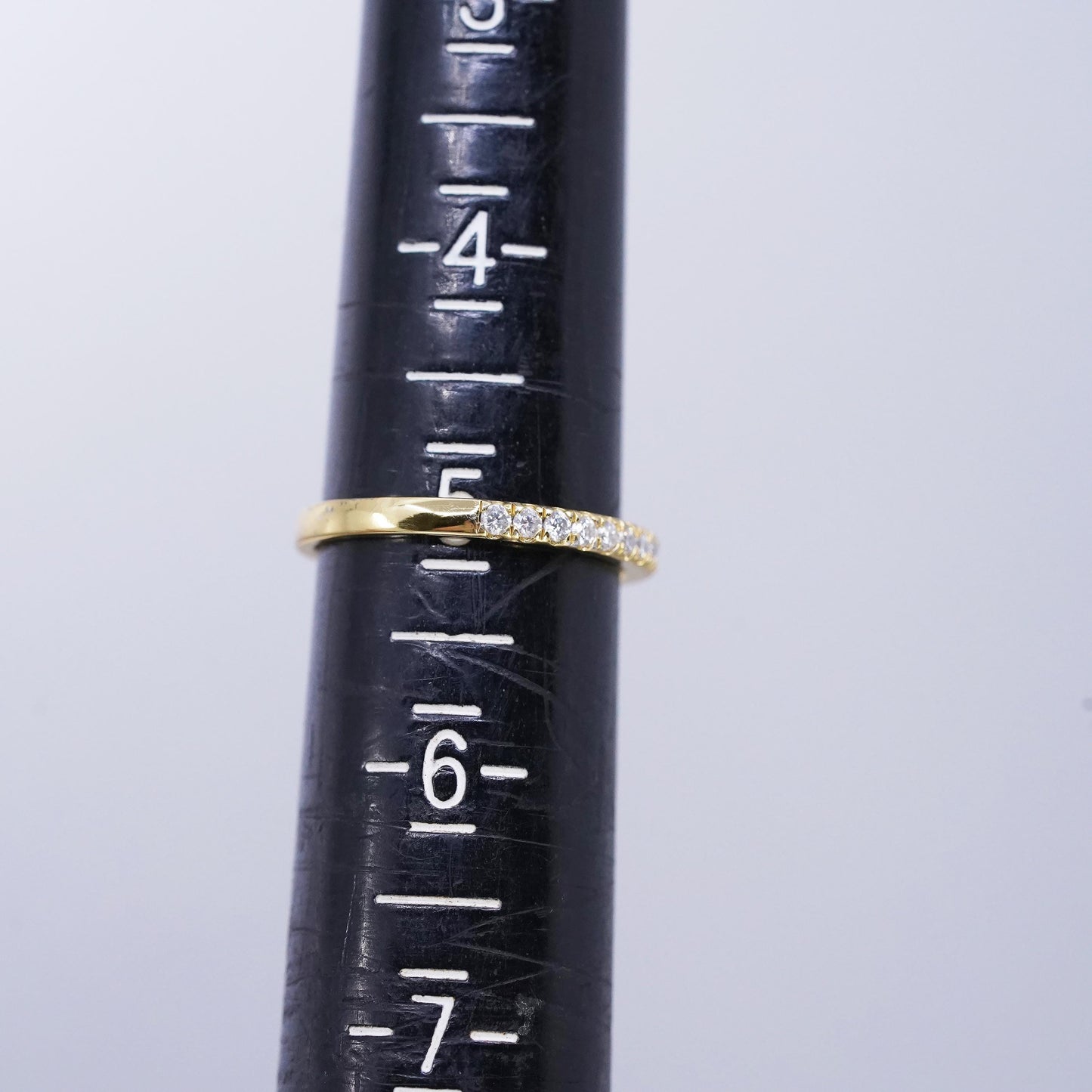 Size 5, vintage gold plated Sterling 925 silver hammered ring, cluster Cz band