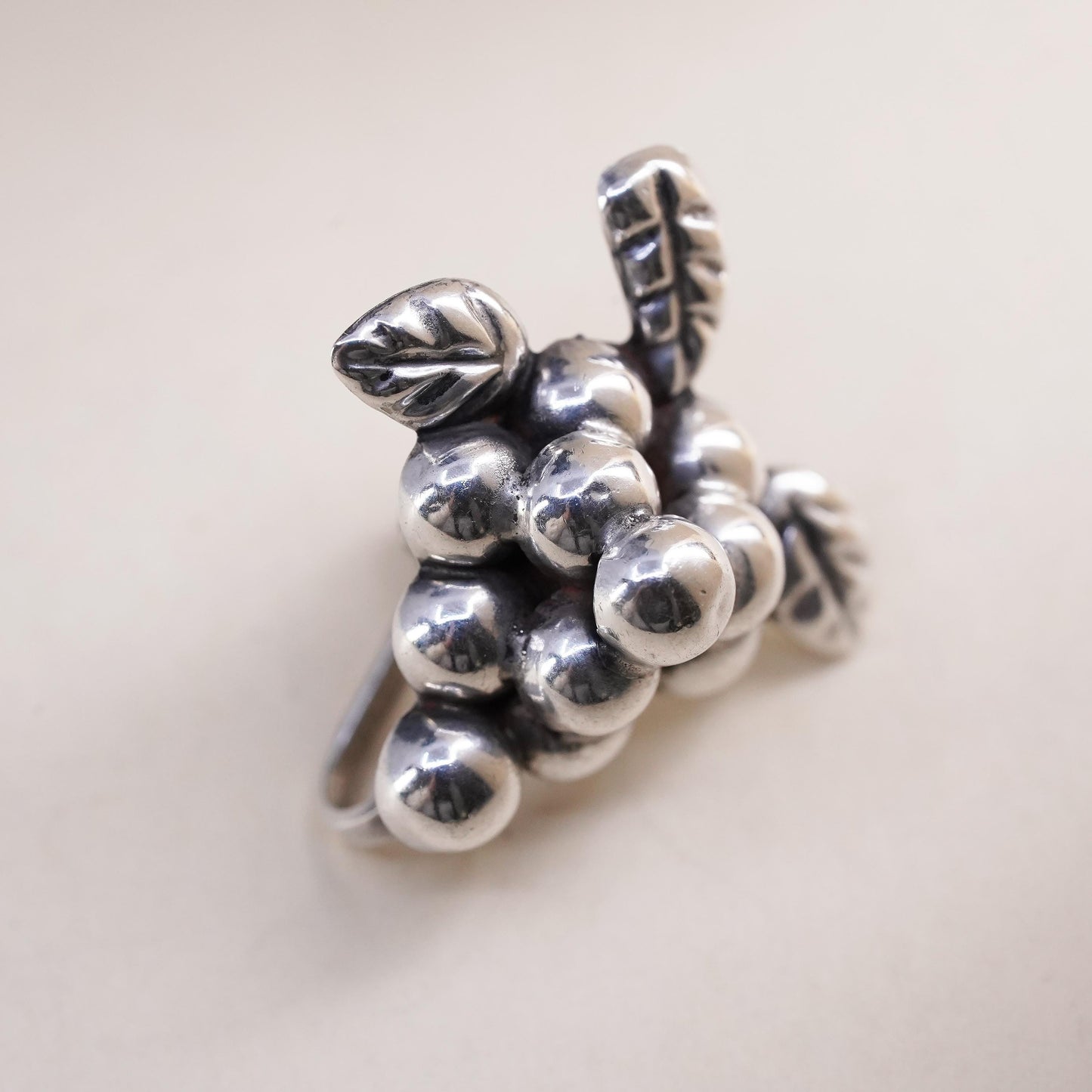 Vintage Mexican sterling silver single earring, 925 silver grape screw back