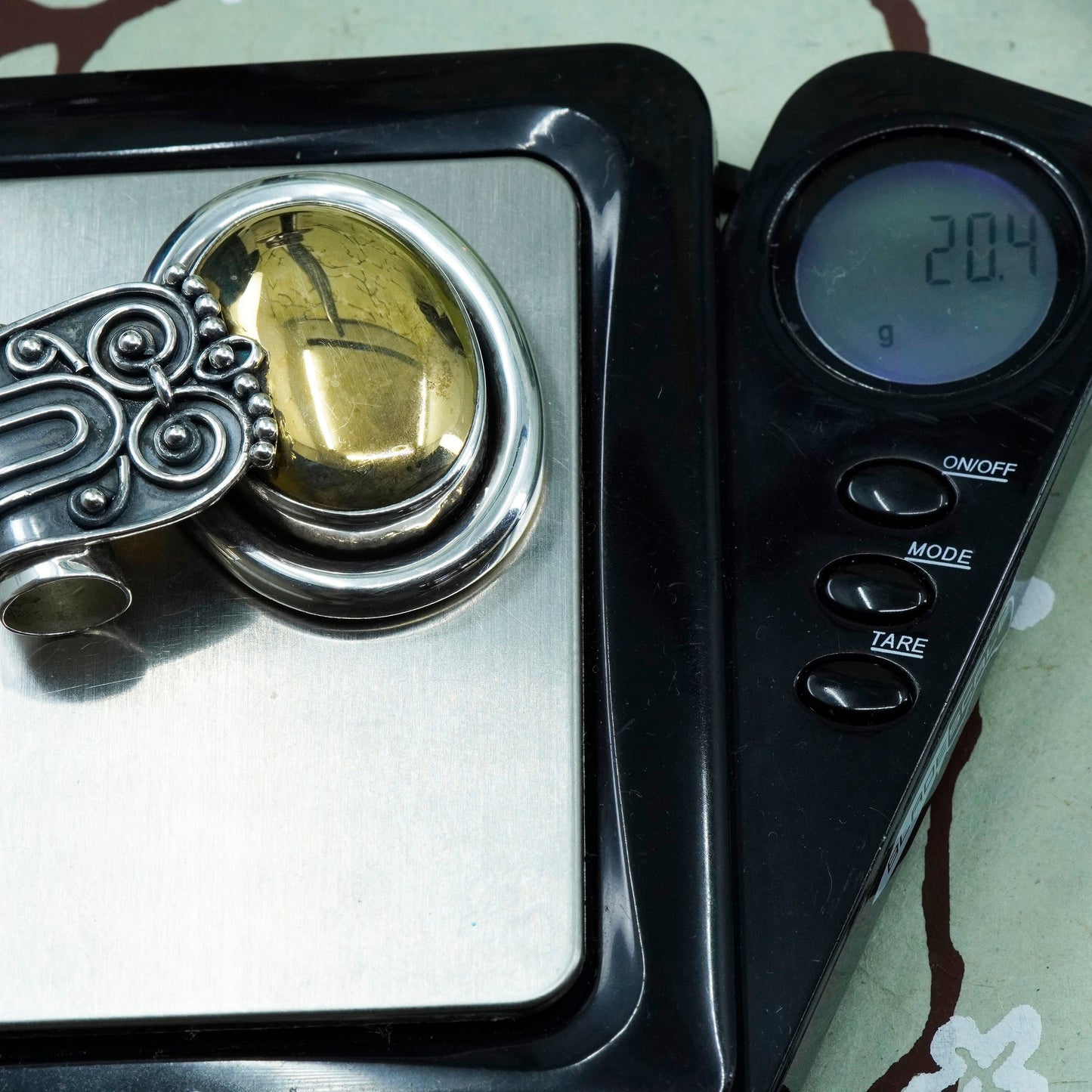 Doug Paulus DP sterling silver handmade pendant, huge 925 Bali oval with brass