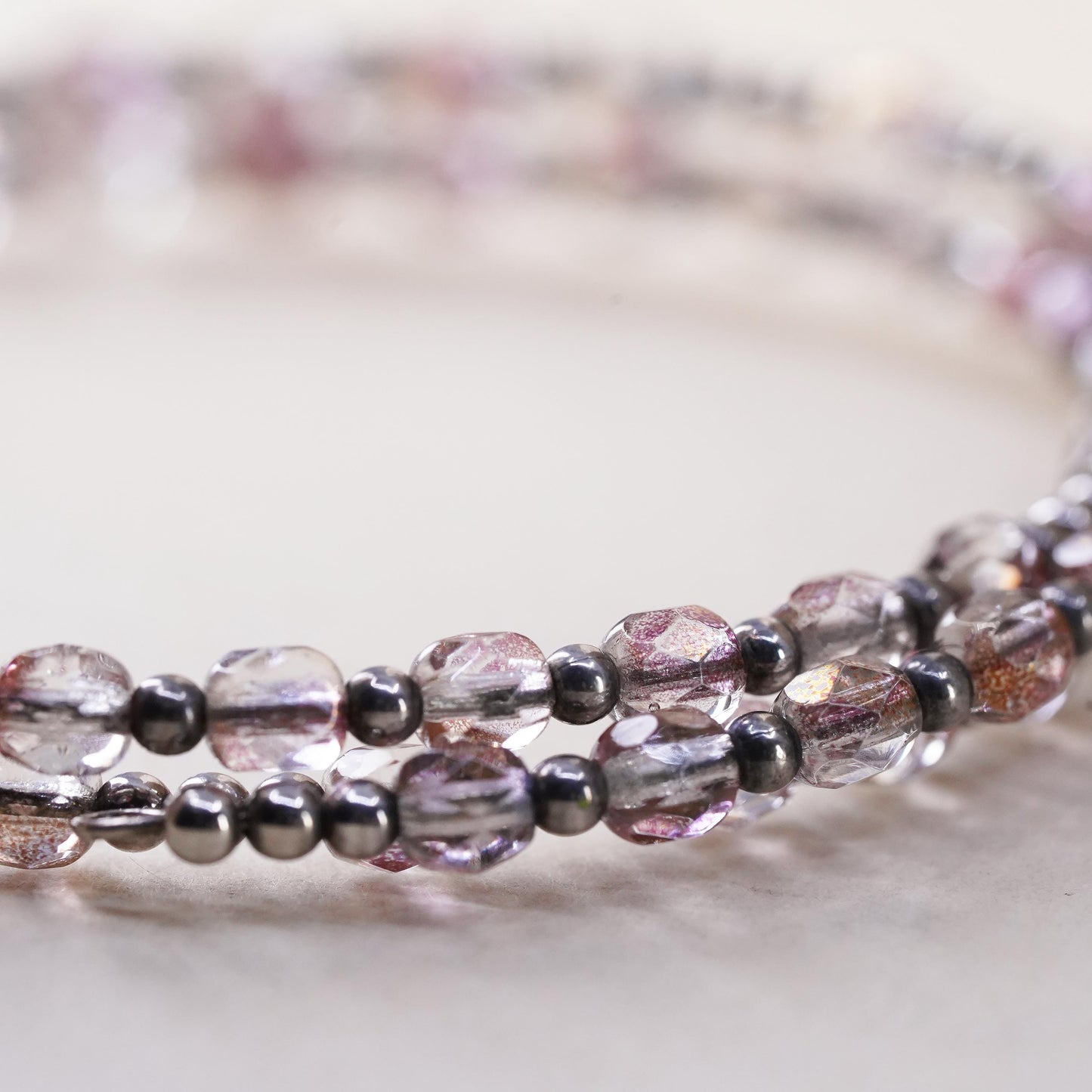 7", Vintage sterling silver handmade bracelet, 925 bangle with pink crystal