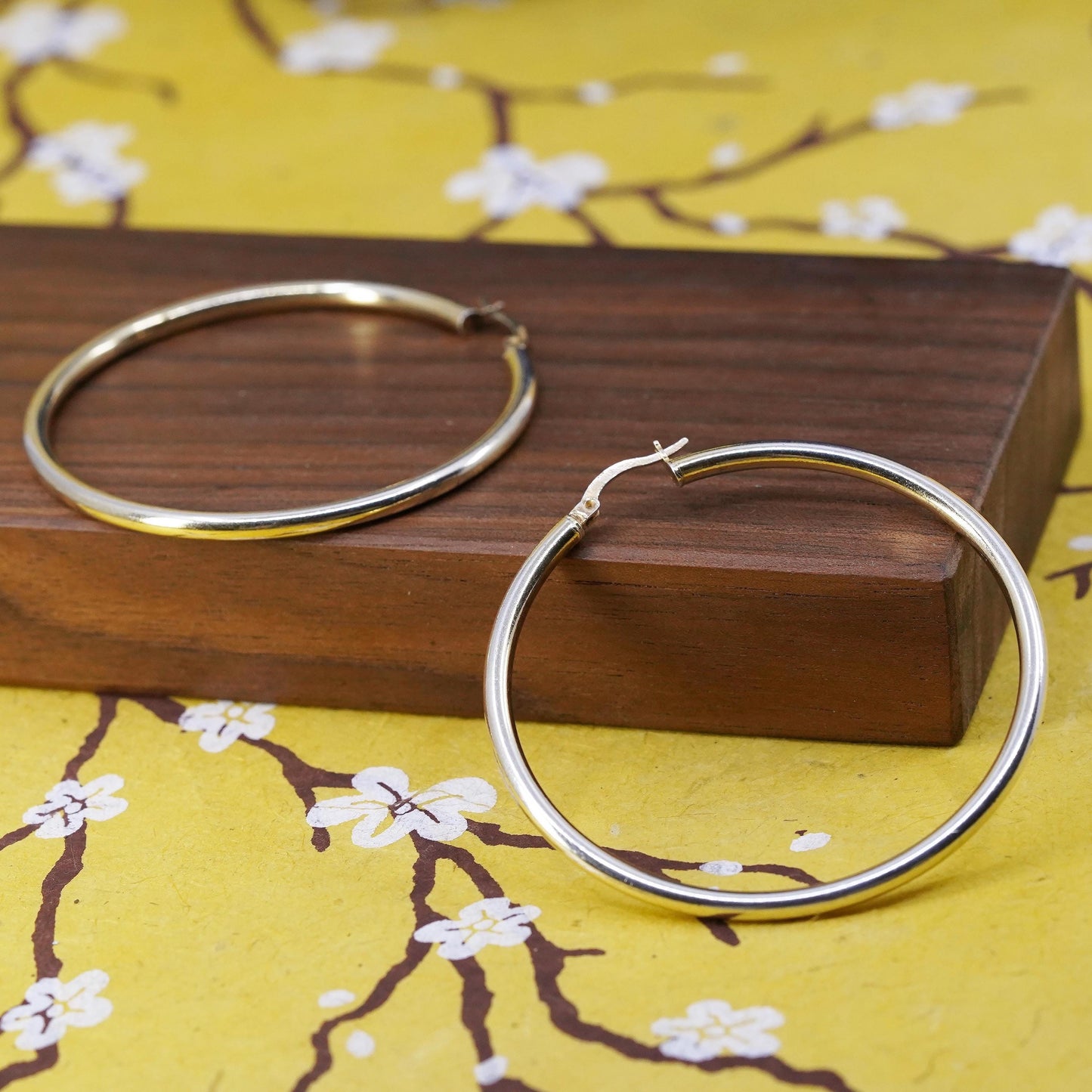 2.25”, Vintage vermeil gold over Sterling silver earrings, huge bold 925 hoops