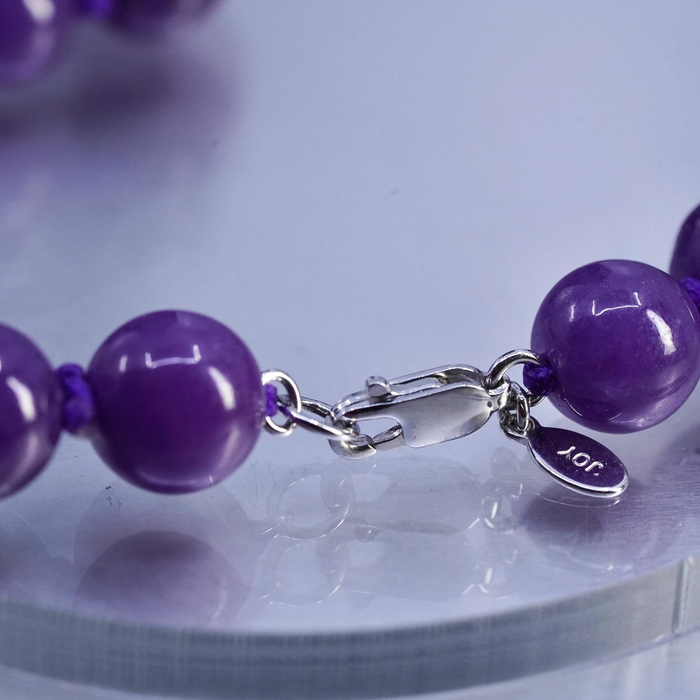 18", Vintage sterling 925 silver handmade necklace 9mm amethyst beads