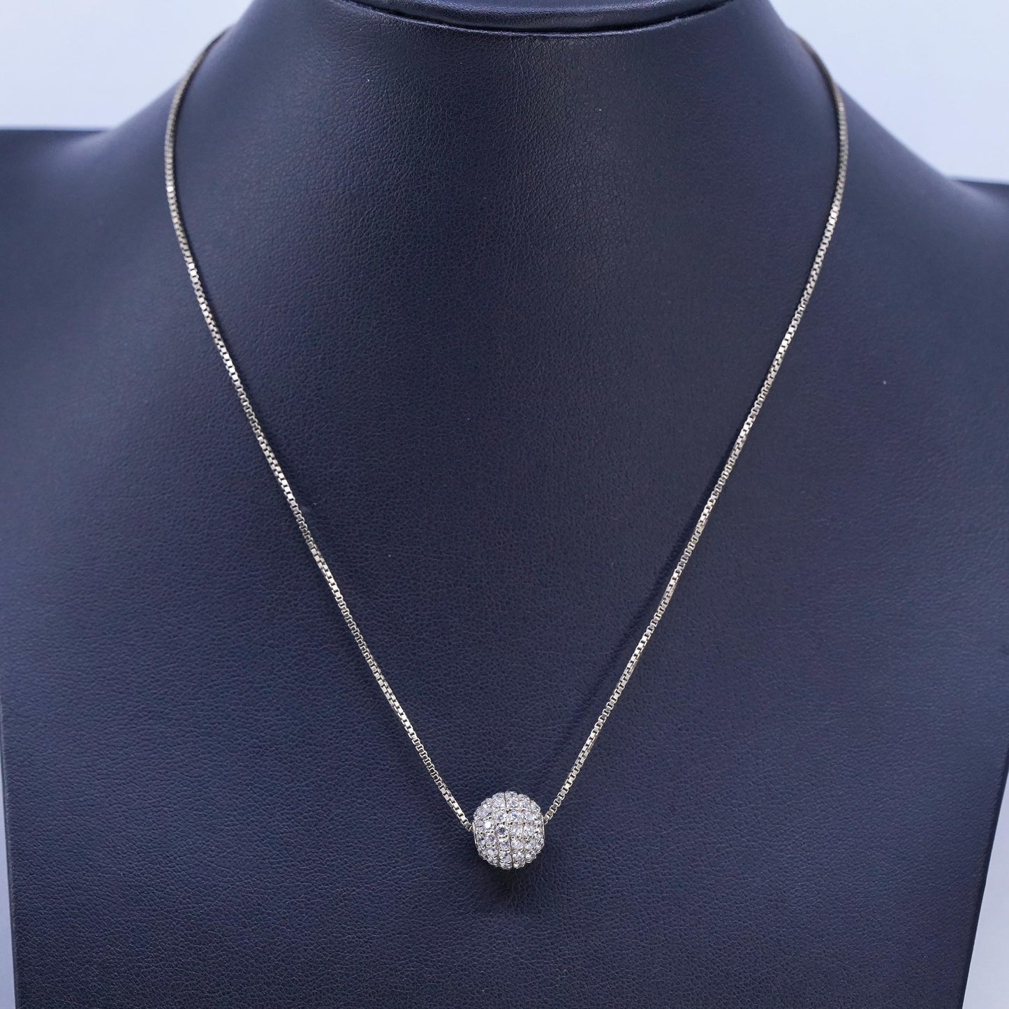 18”, vermeil gold over Sterling 925 silver box necklace cluster cz ball pendant