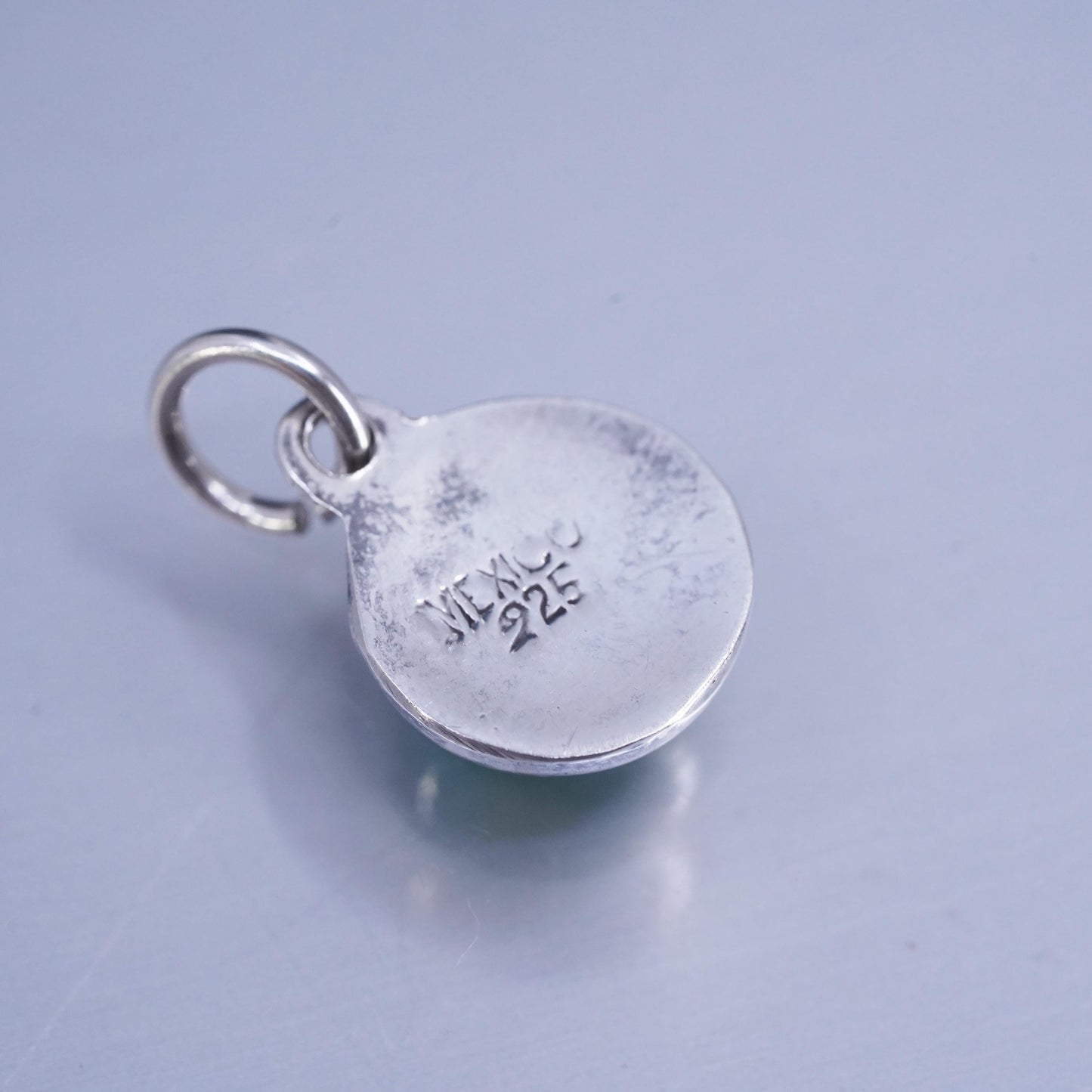 Vintage Sterling silver charm, 925 circle tag with calsilica inlay