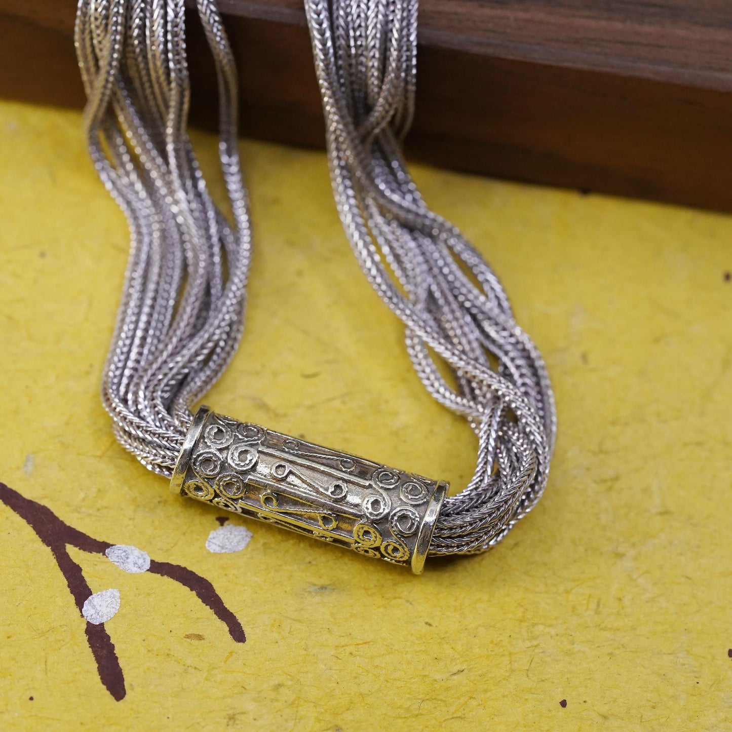 16”, Anatoli Sterling Silver / 925 wheat chain Necklace bar slide pendant