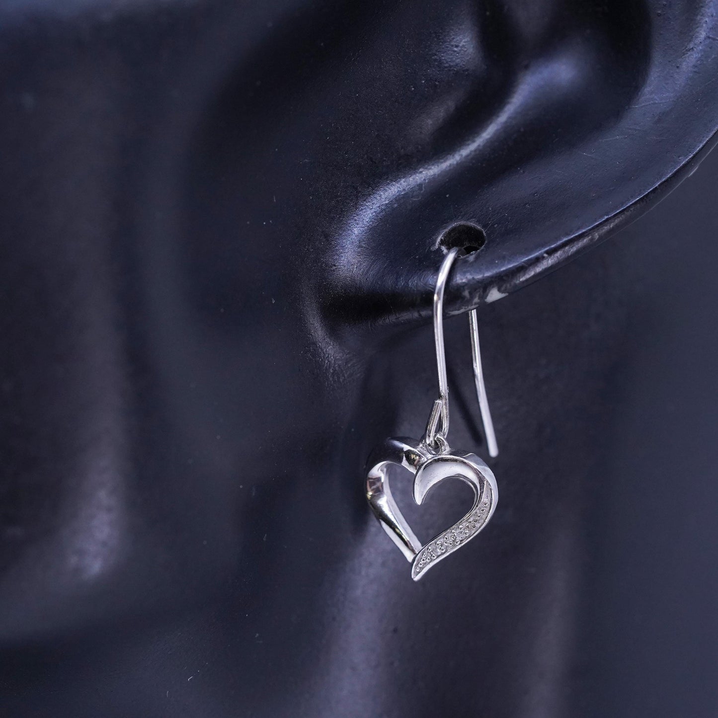 Vintage Sterling 925 silver heart earrings with diamonds
