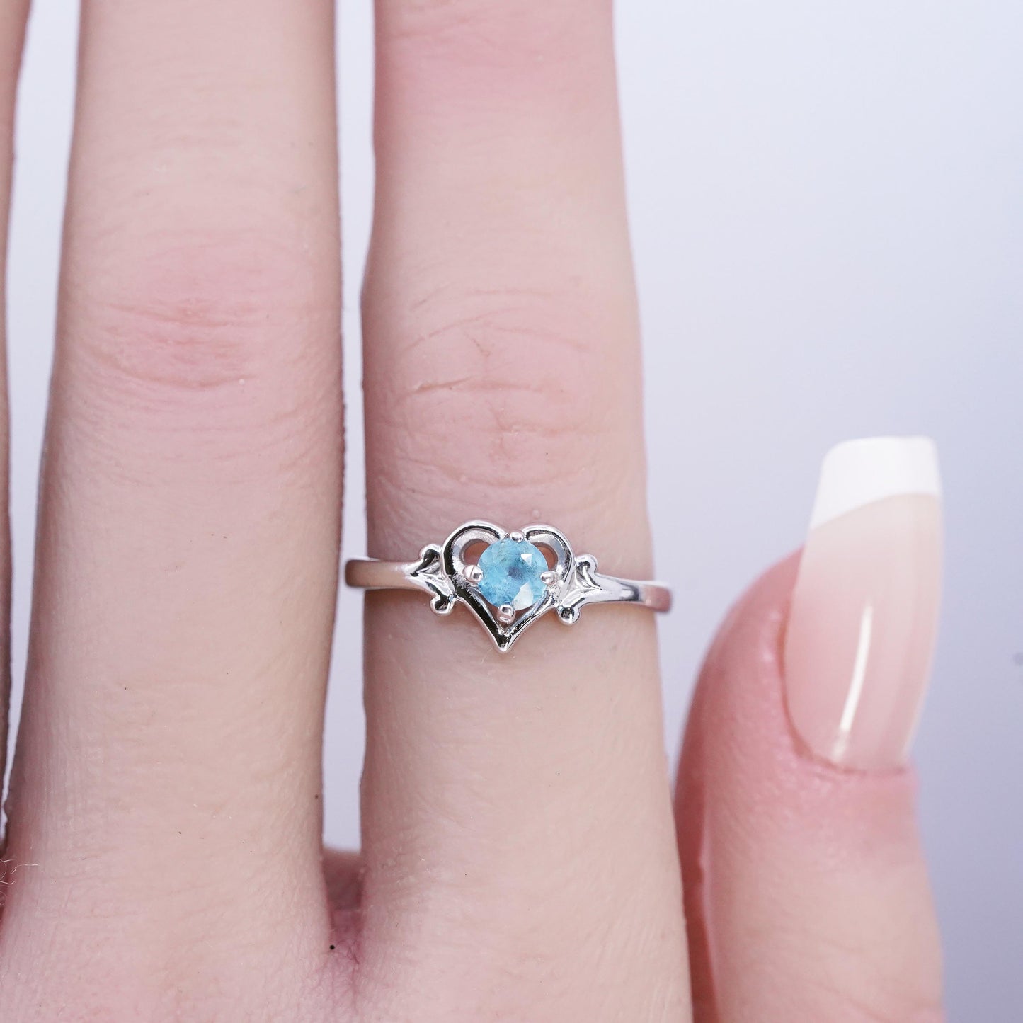 size 6.5, vintage Sterling Silver 925 engagement heart ring with topaz