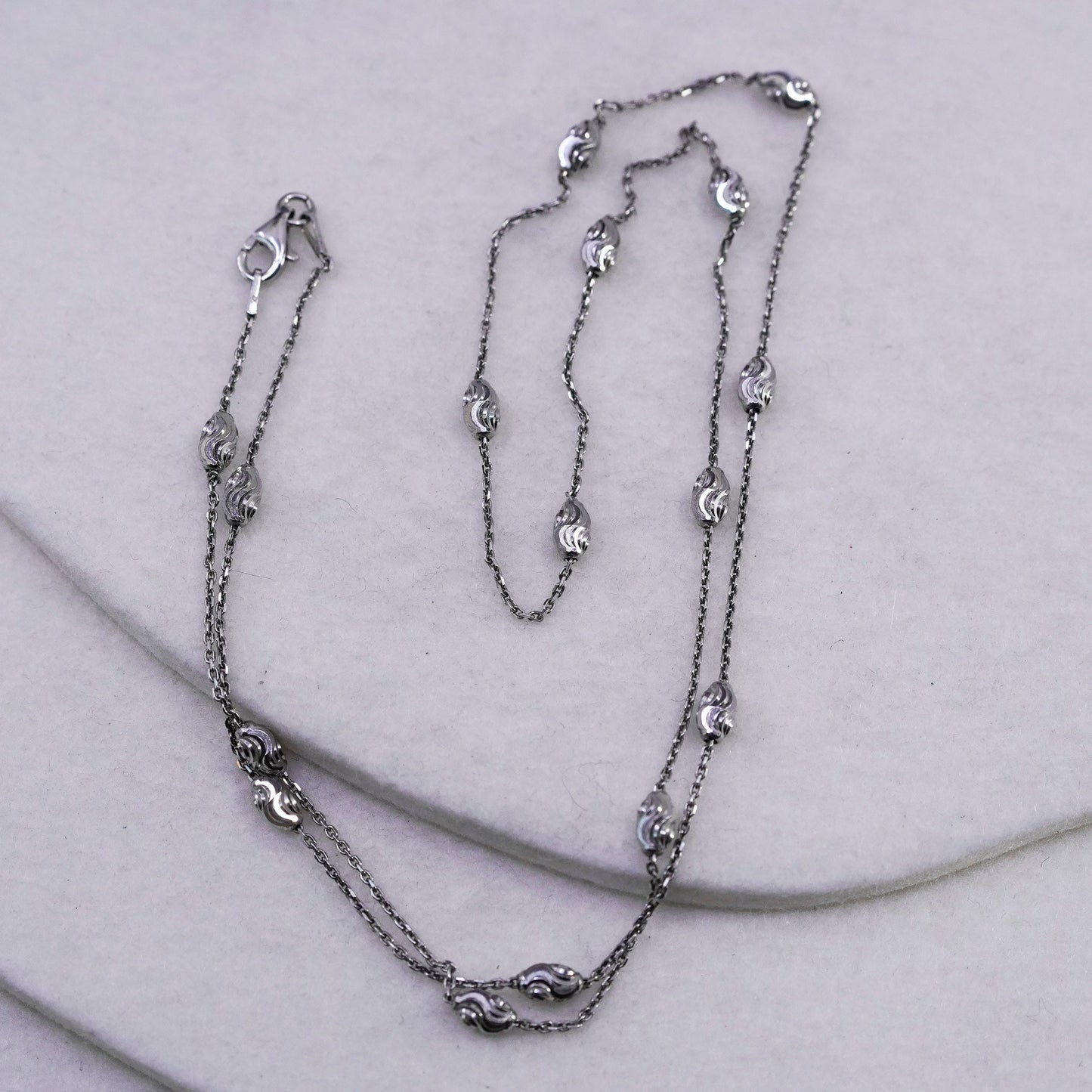24” 1mm, vintage Italy Sterling 925 silver circle chain necklace with beads