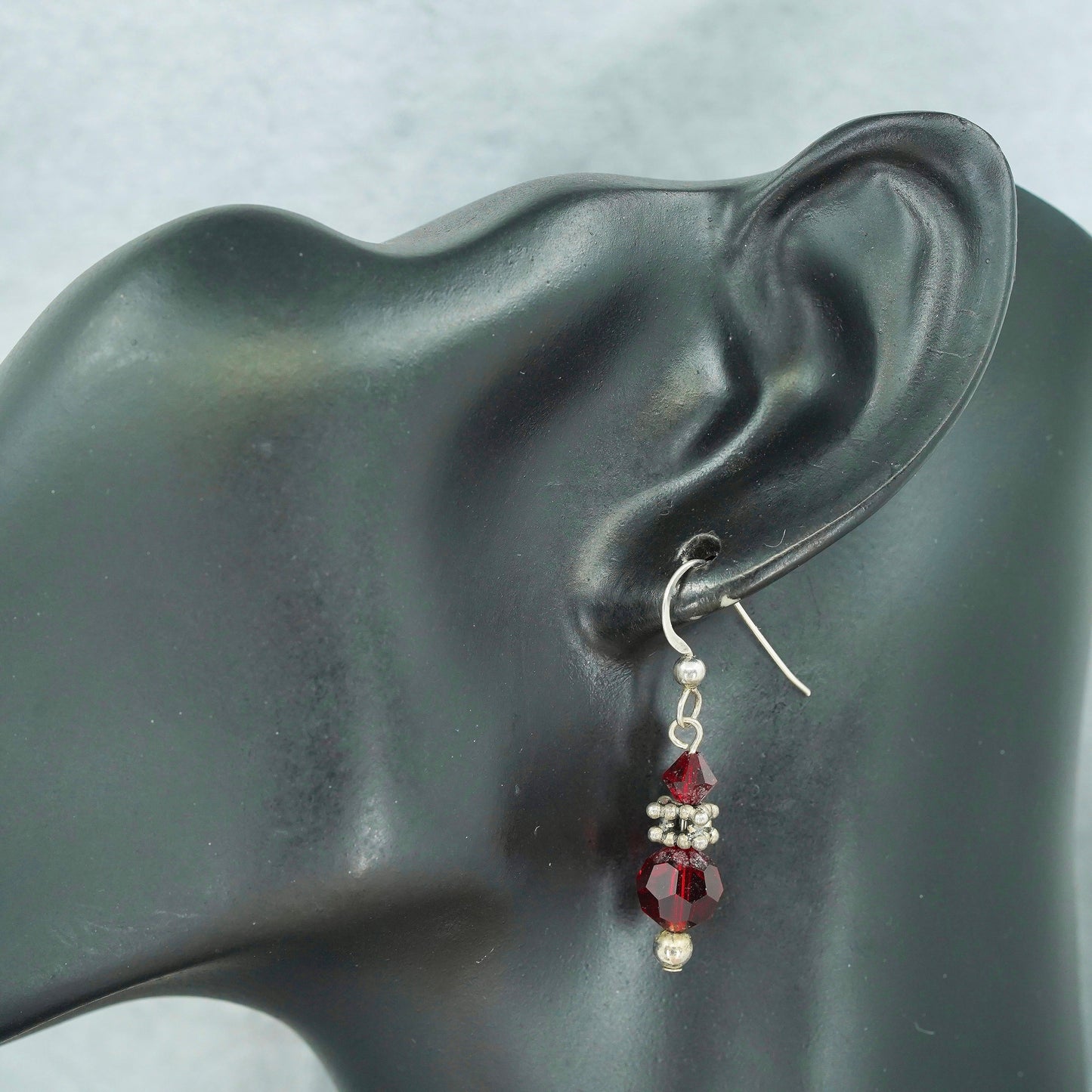 Vintage Sterling 925 silver earrings with red crystal