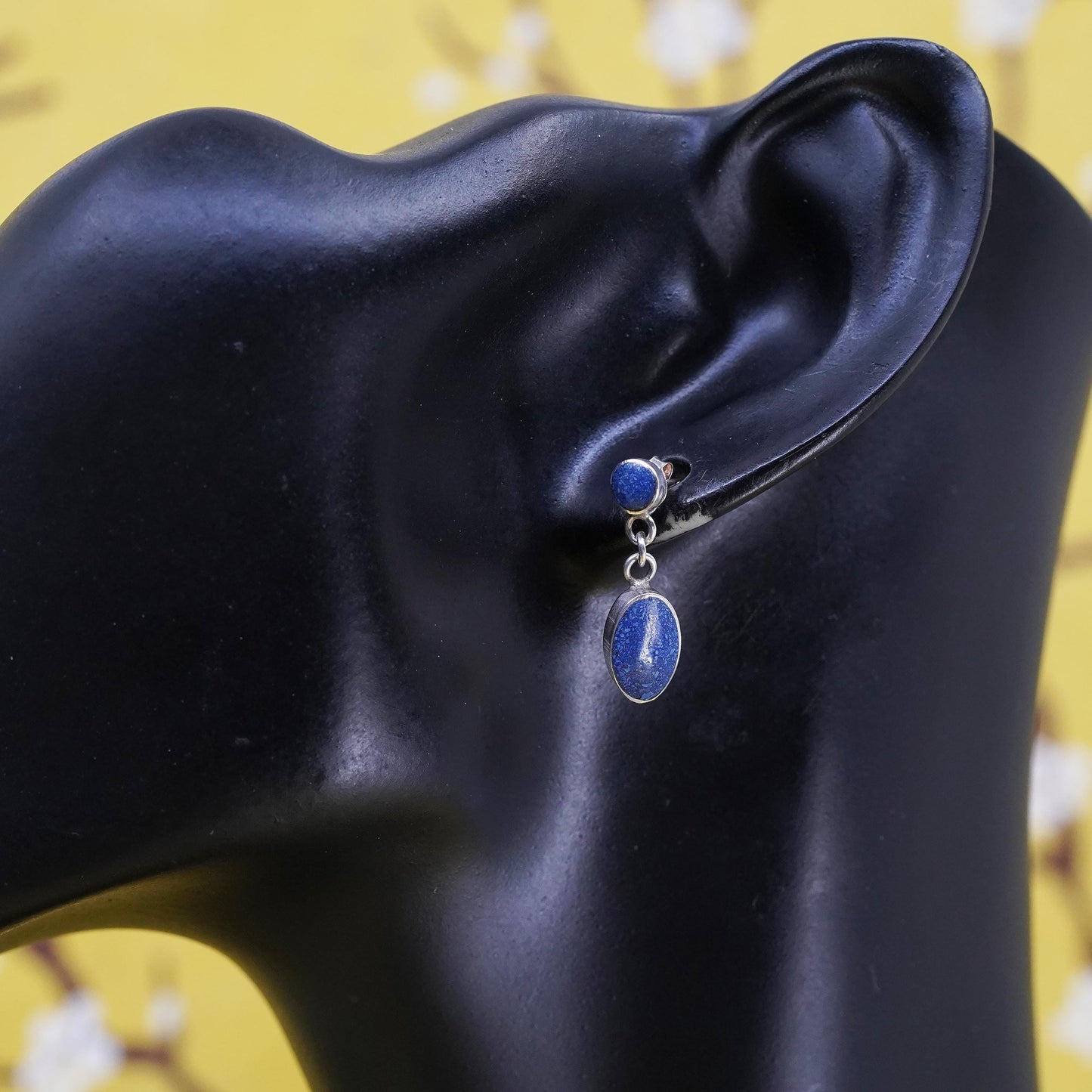 vintage Peruvian Sterling silver handmade earrings, 950 lapis lazuli dangles