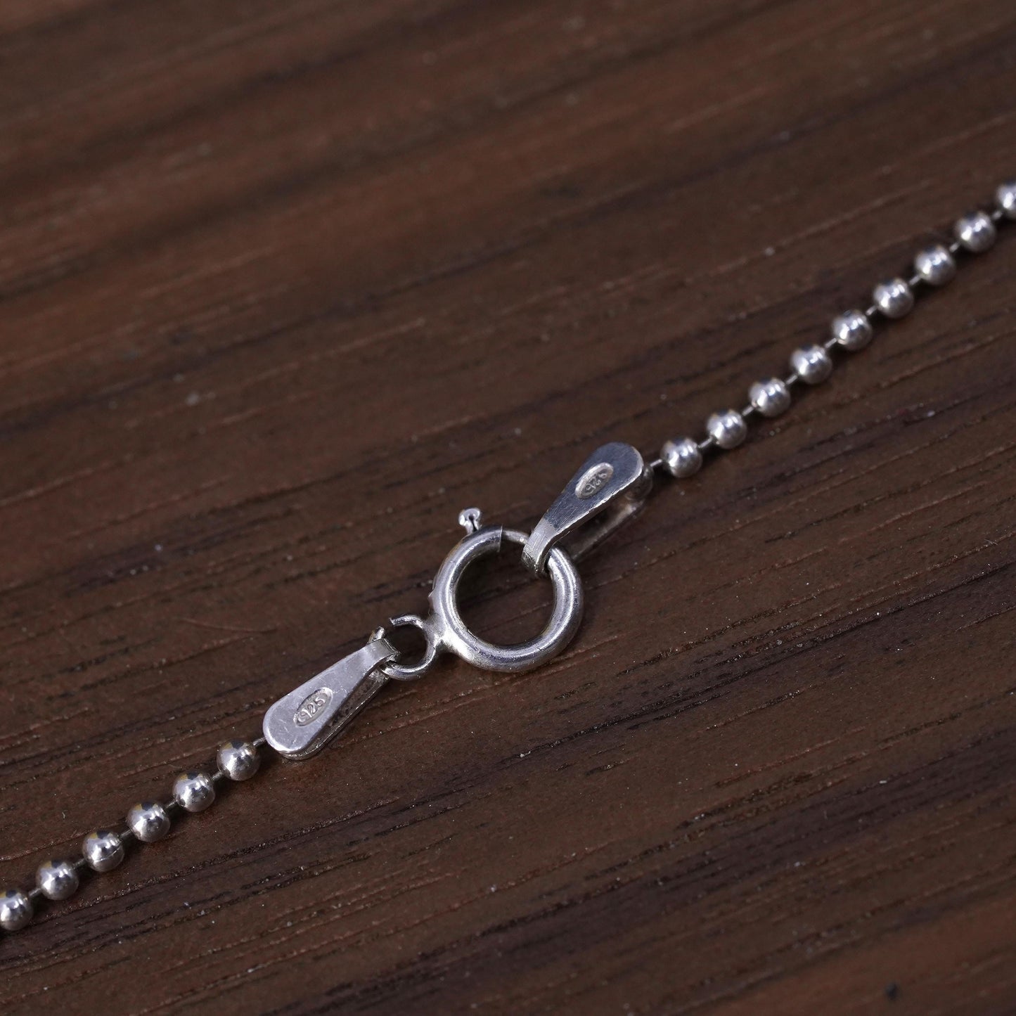 16”, 1mm, vintage Sterling silver beads necklace, Italy 925 curb chain beads