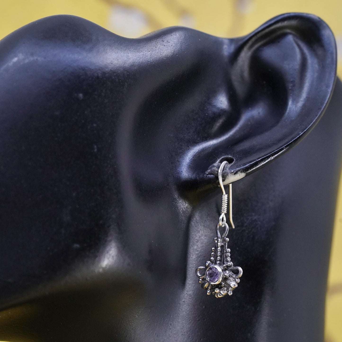 Vintage southwestern Sterling silver handmade earrings, 925 dangles amethyst