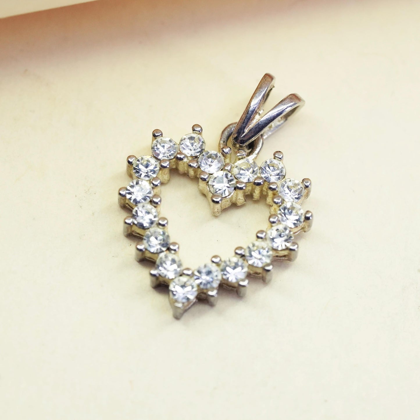 Vintage sterling 925 silver heart pendant with cluster clear Cz around