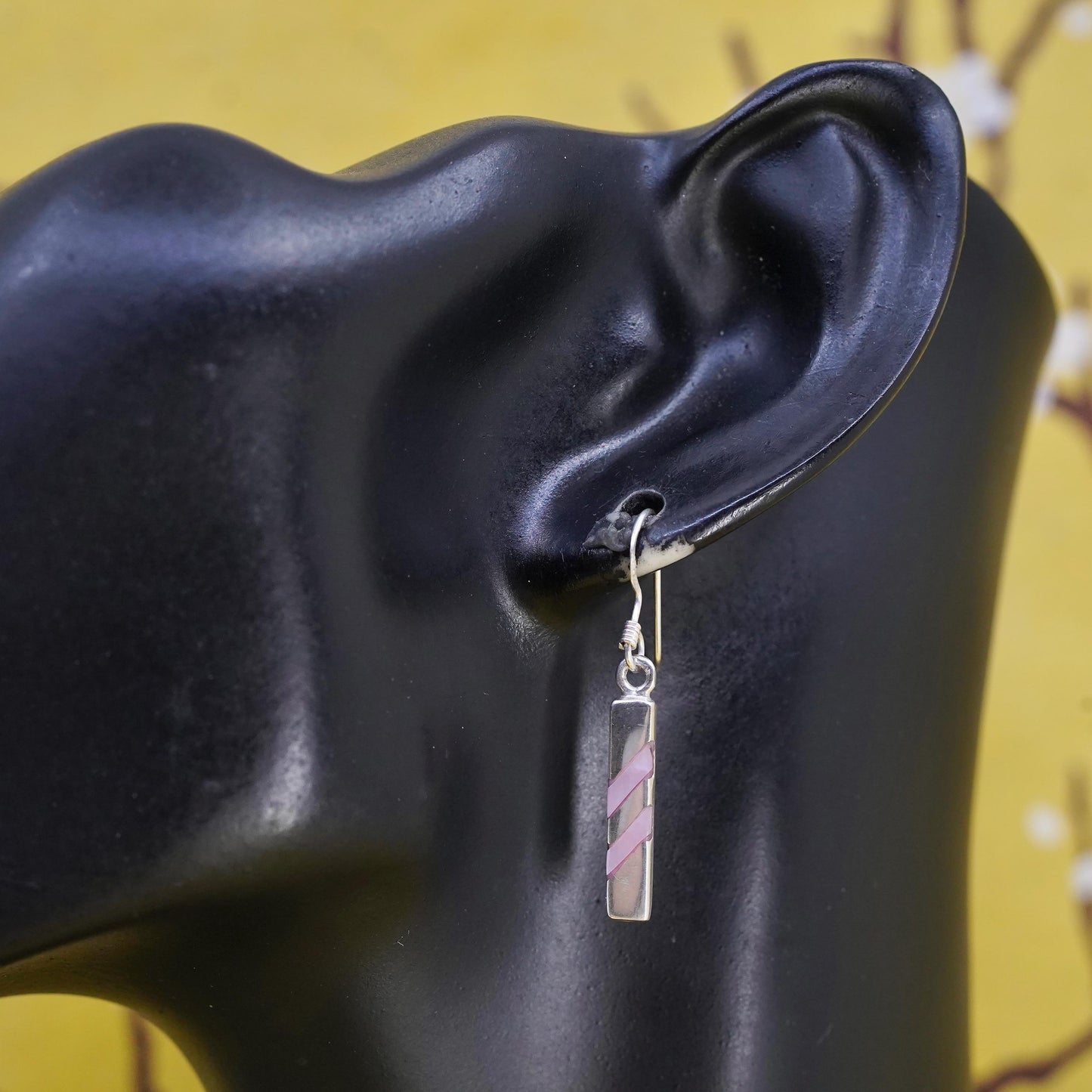 Vintage Sterling silver handmade earrings, 925 silver bar with mother of pearl