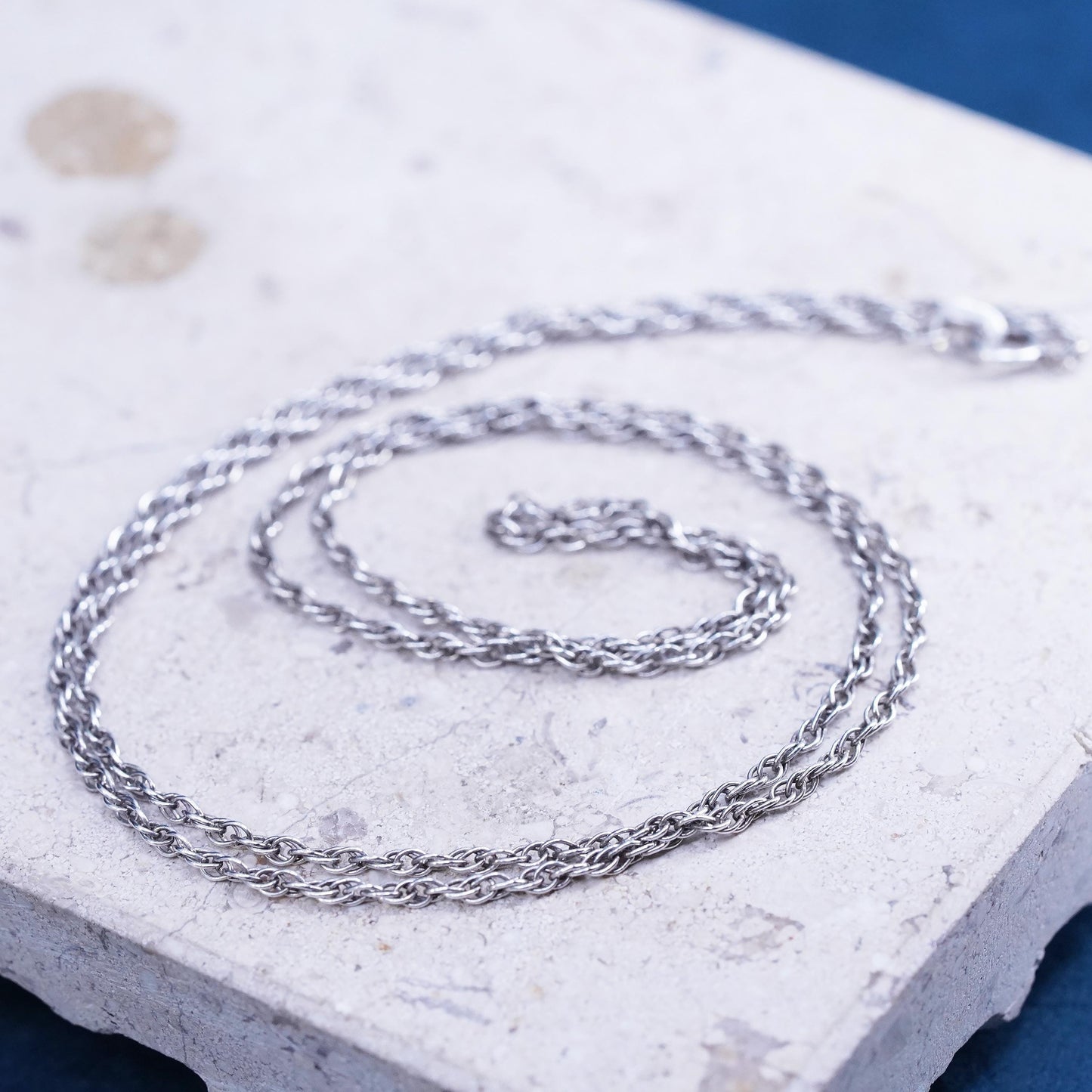 23", 2mm, vintage Mexican Sterling silver necklace, 925 Singapore rope chain