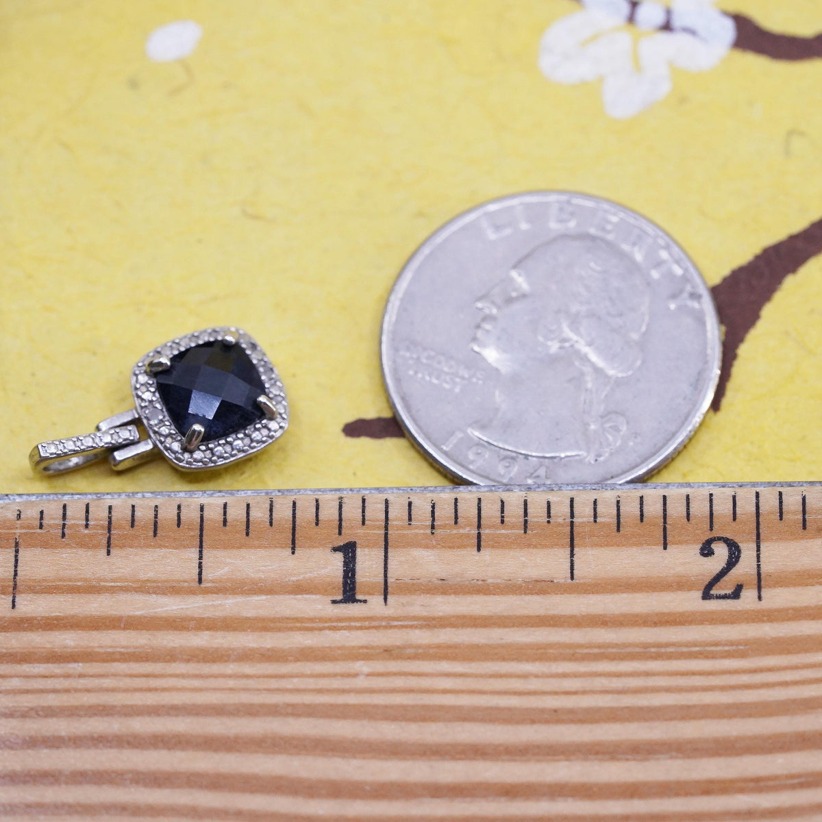 Vintage DBJ Sterling 925 silver pendant with natural sapphire diamond details