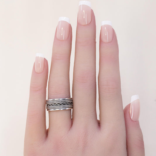Size 6.75, vintage Sterling silver handmade ring, 925 woven braided cable band