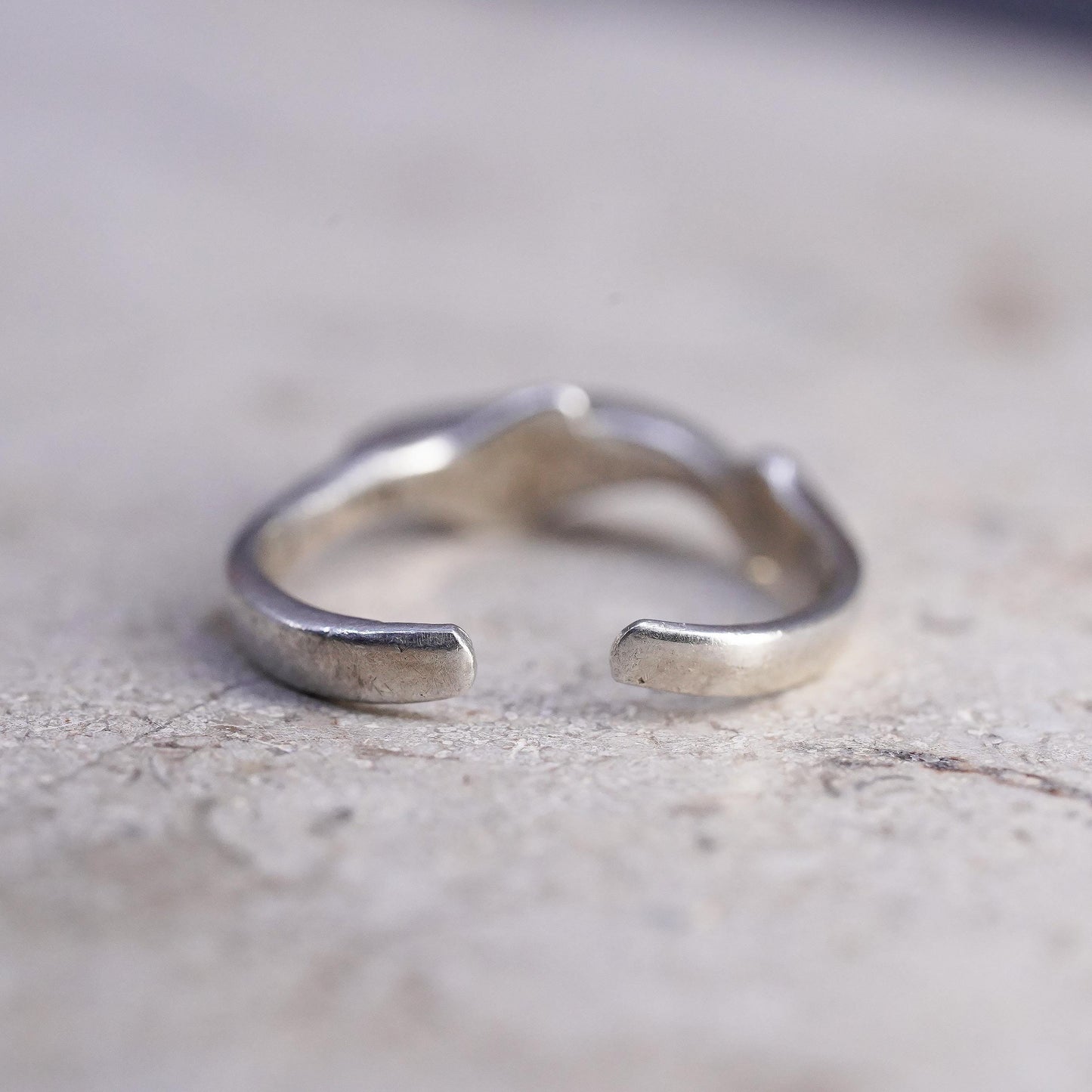 Size 2, vintage sterling silver handmade ring, 925 dolphin open band