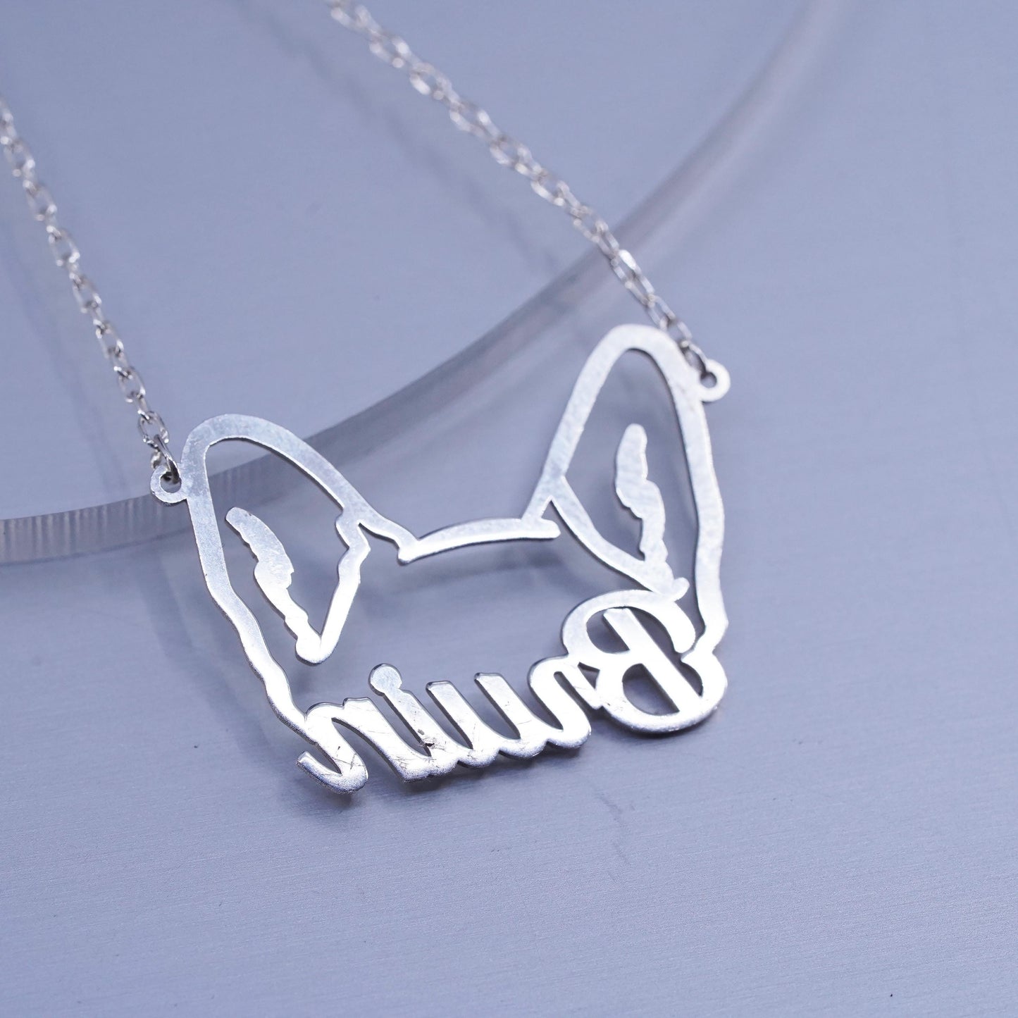 18+1”, Sterling 925 silver circle chain necklace name monogram “Bruin” pendant