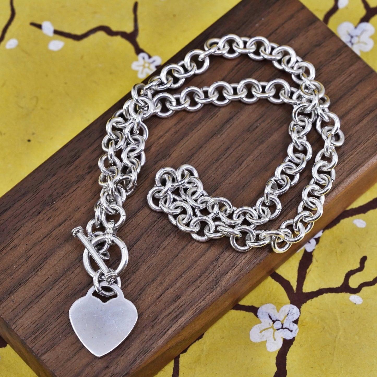 18" sterling silver necklace, 925 large bold circle chain with heart charm