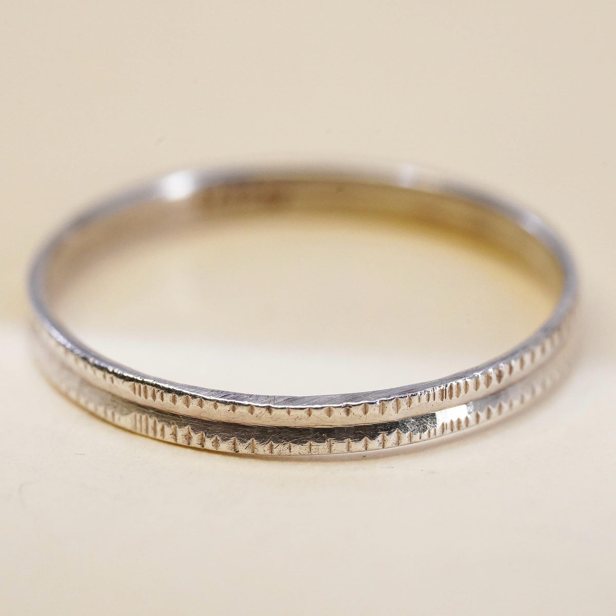 Size 8.25, vintage sterling silver textured ring, 925 thin stackable band