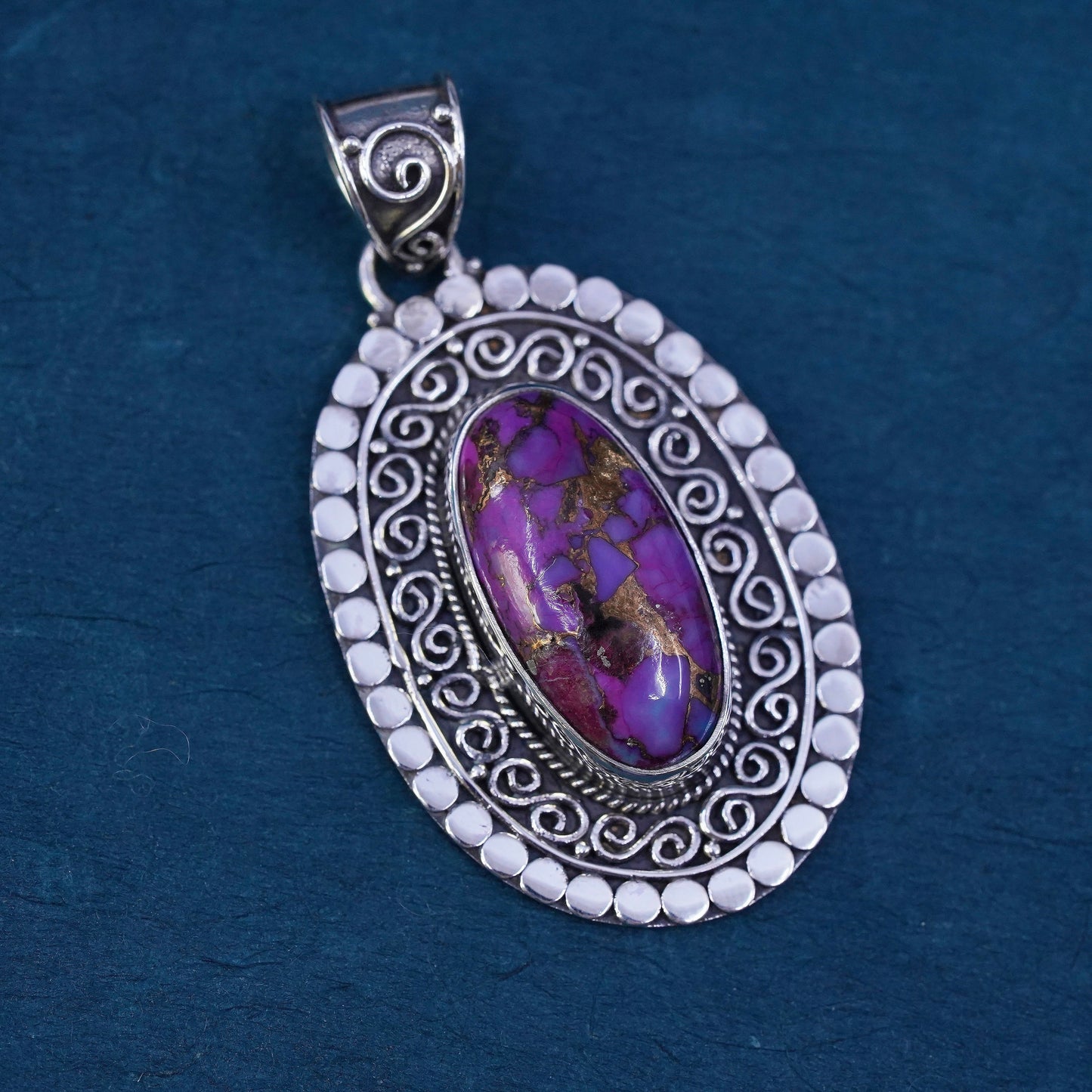 Native American Navajo Sterling 925 silver handmade pendant purple turquoise