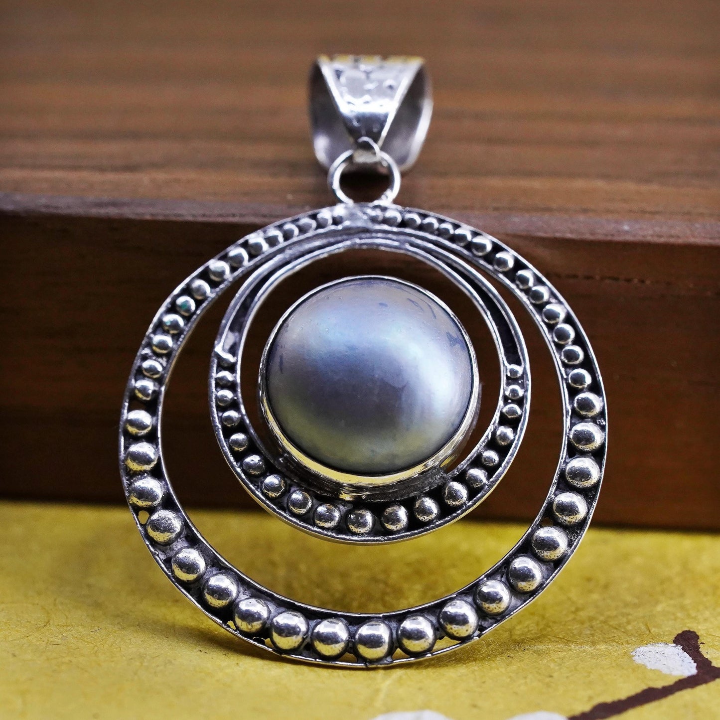 Vintage Sterling silver handmade pendant, 925 silver with pearl and beads