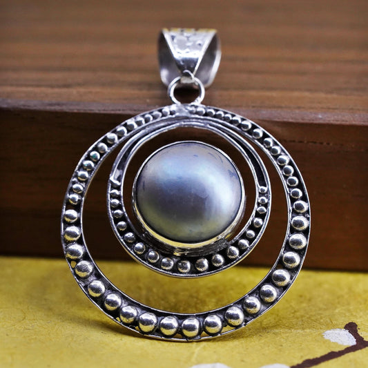 Vintage Sterling silver handmade pendant, 925 silver with pearl and beads
