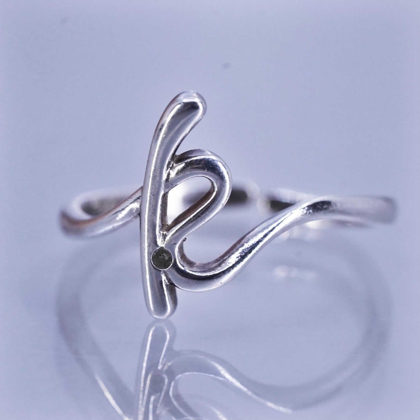 Size adjustable, Sterling 925 silver stackable ring, initial letter K diamond