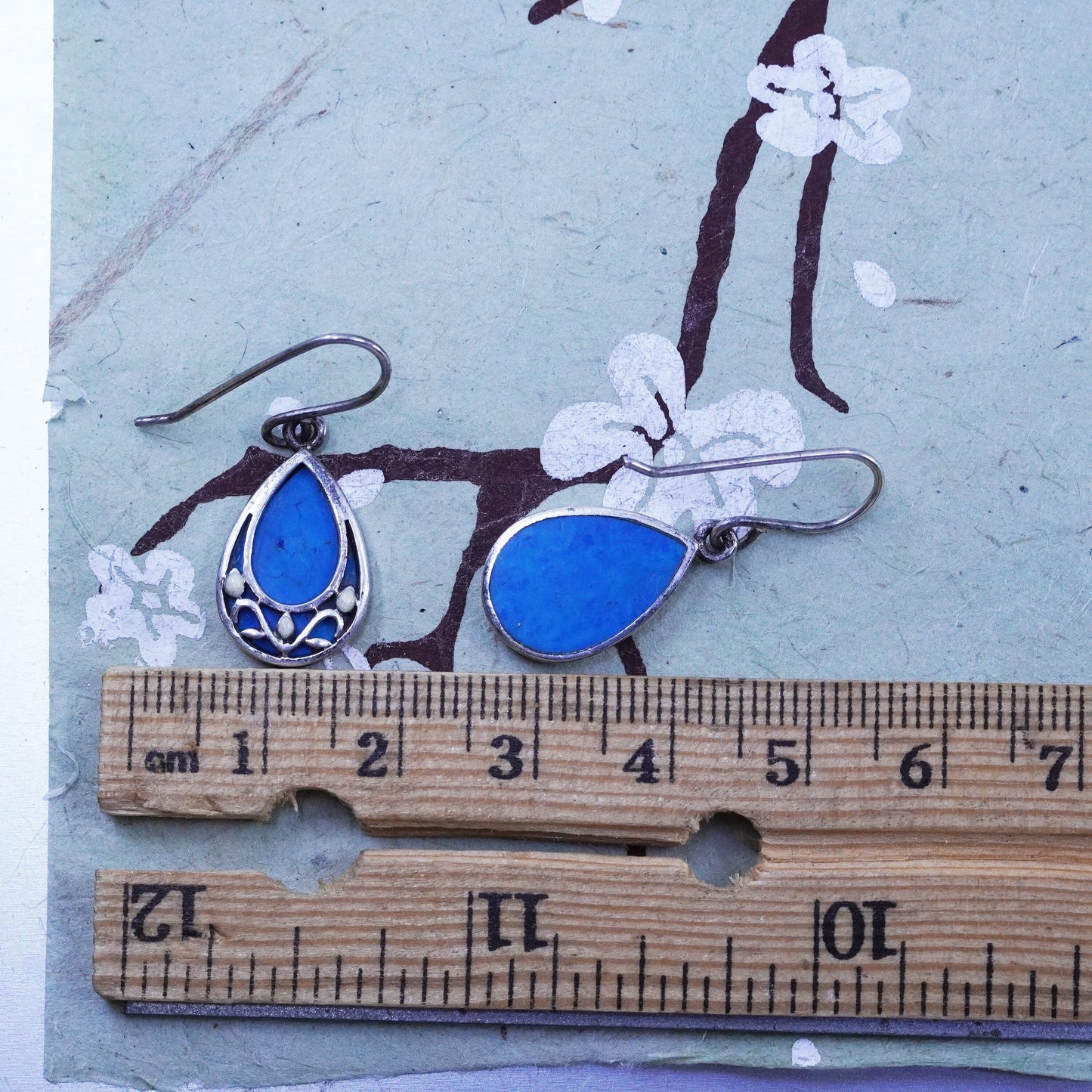 Vintage sterling 925 silver handmade teardrop earrings with blue turquoise