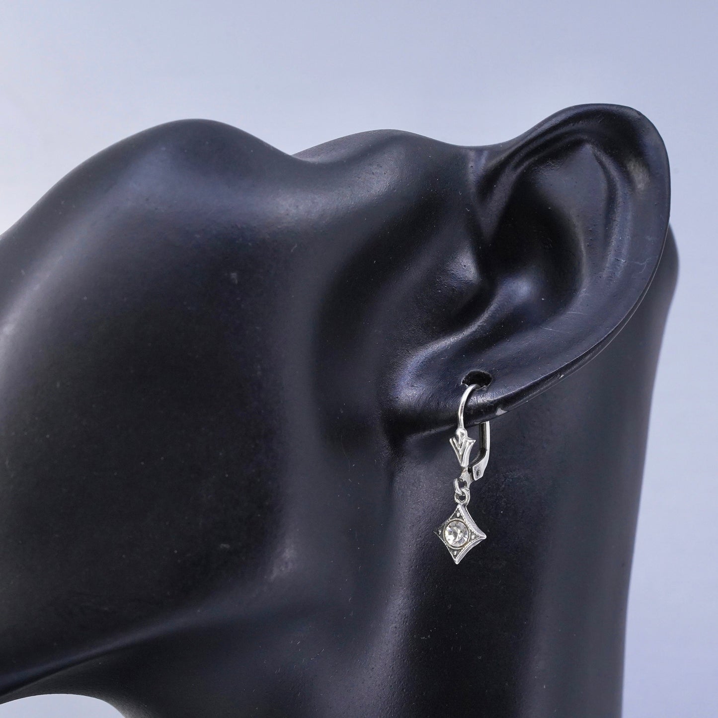 Vintage Sterling 925 silver diamond shaped earrings with Cz