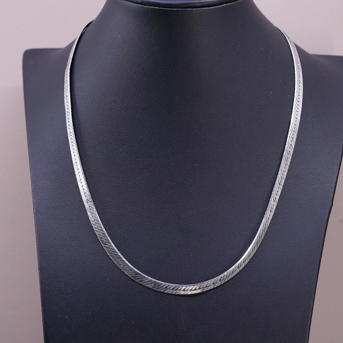18" 5mm, vintage Sterling silver handmade necklace, 925 herringbone chain