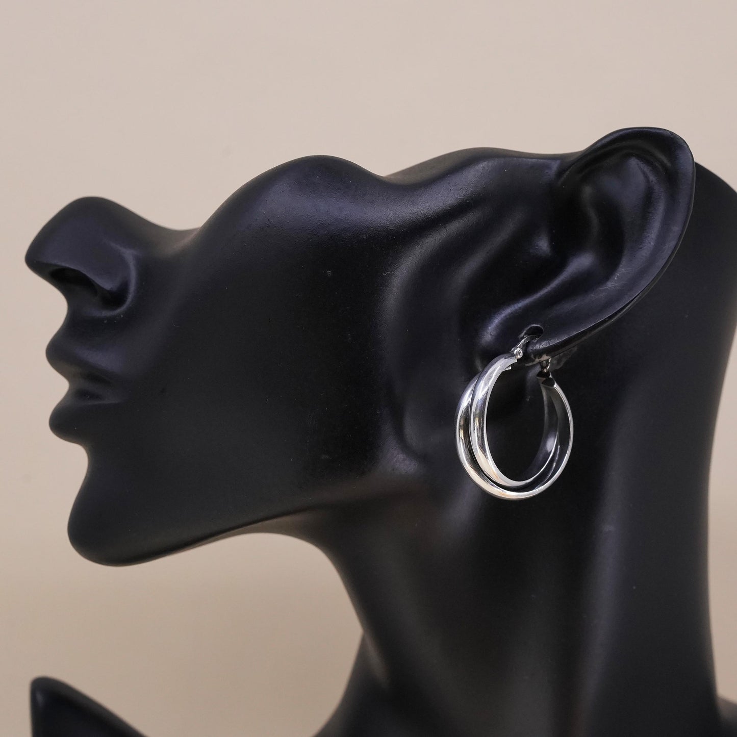 1.25", VTG sterling 925 silver loop single earring, entwined minimalist hoop