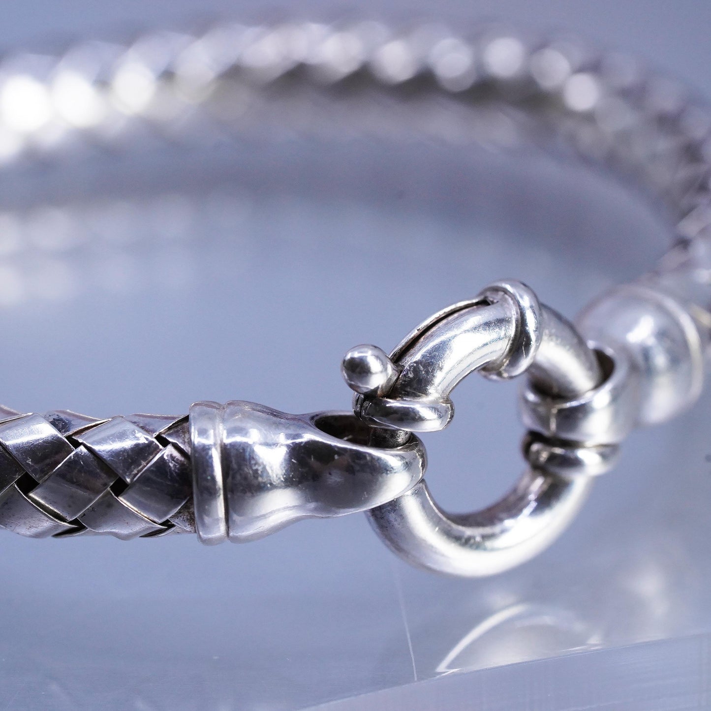 6.5" 925 Sterling Silver Woven Chain Bracelet, Basket Weave Bracelet, Italian