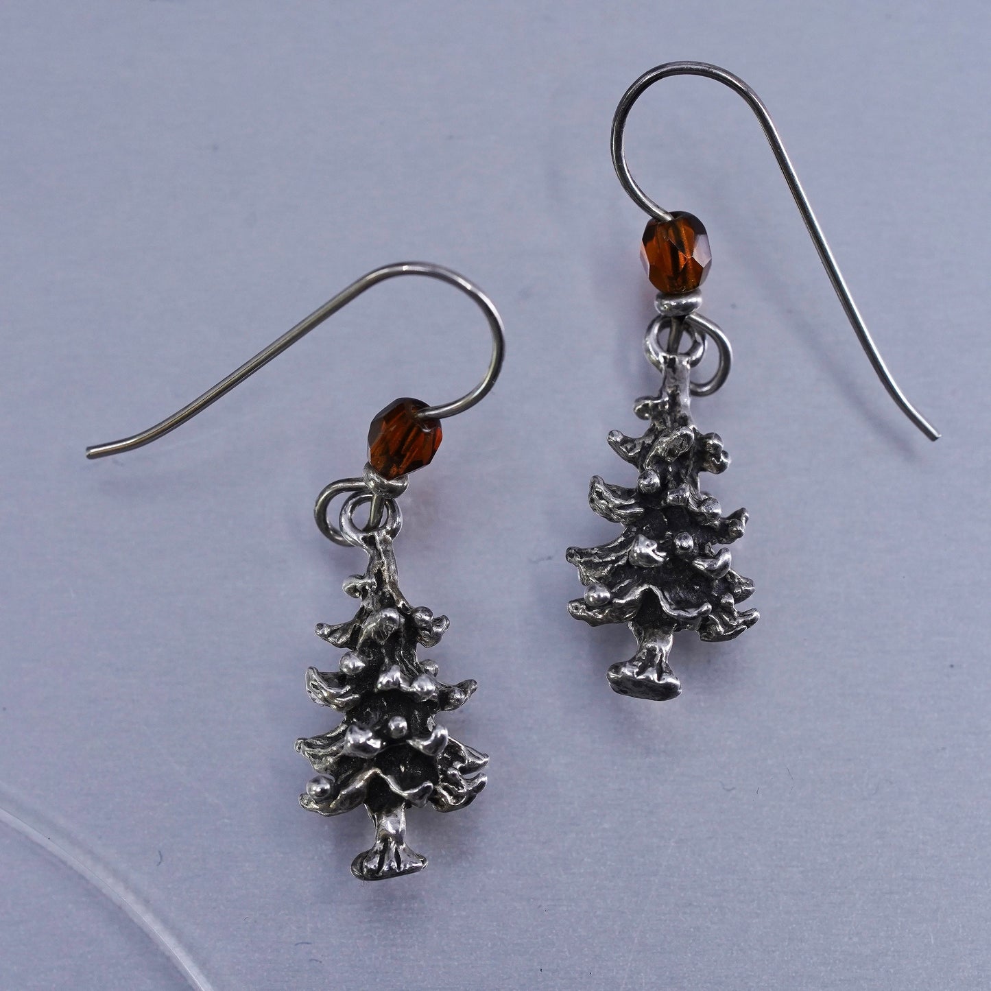 Vintage Sterling 925 silver handmade Christmas tree earrings with citrine