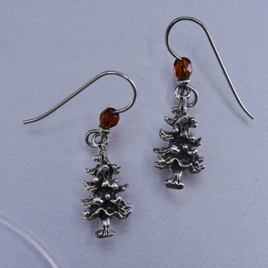 Vintage Sterling 925 silver handmade Christmas tree earrings with citrine